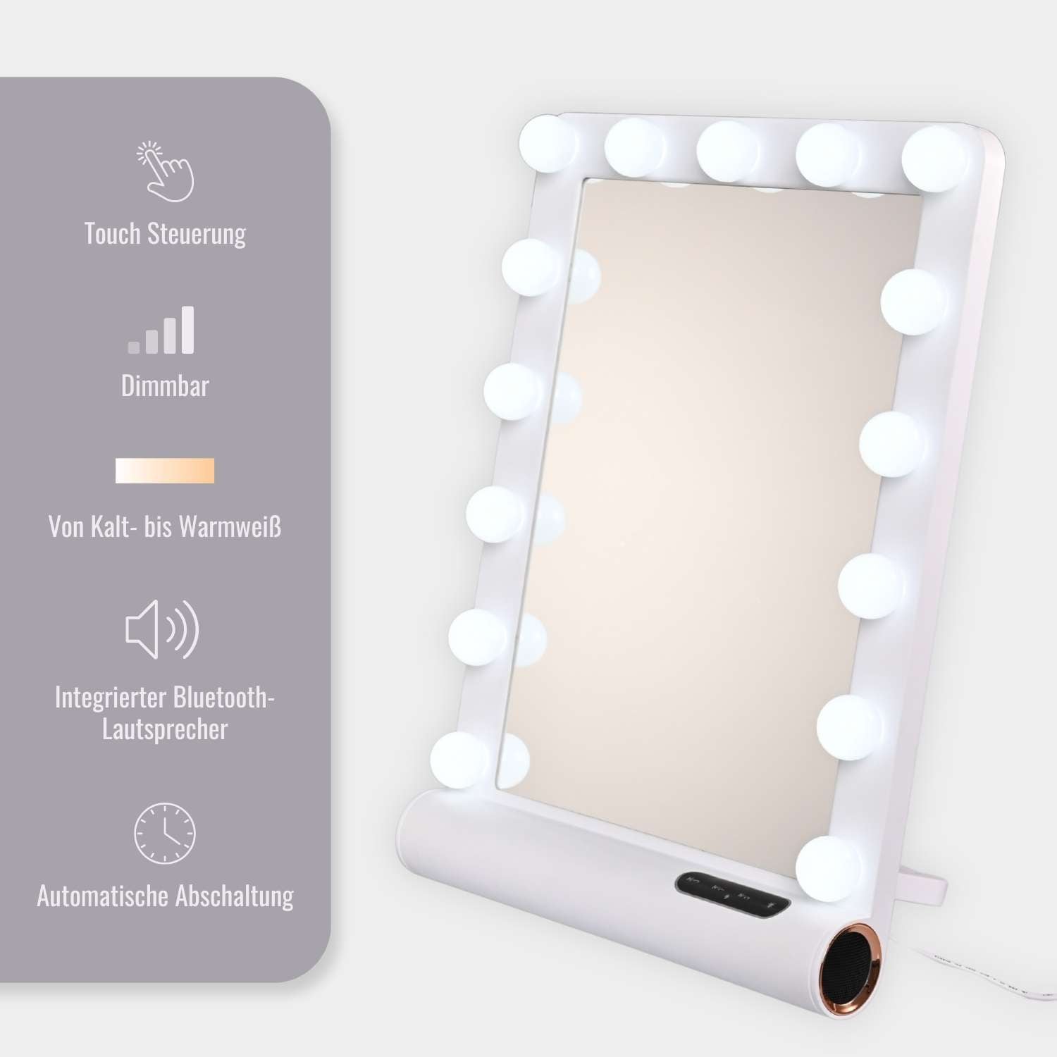 Loevschall Schminkspiegel »Anna Hollywood Spiegel mit LED-Beleuchtung & Bluetooth-Lautsprecher« Wand- oder Standnutzung, Memory-Funktion & 30-Min-Autoschalt