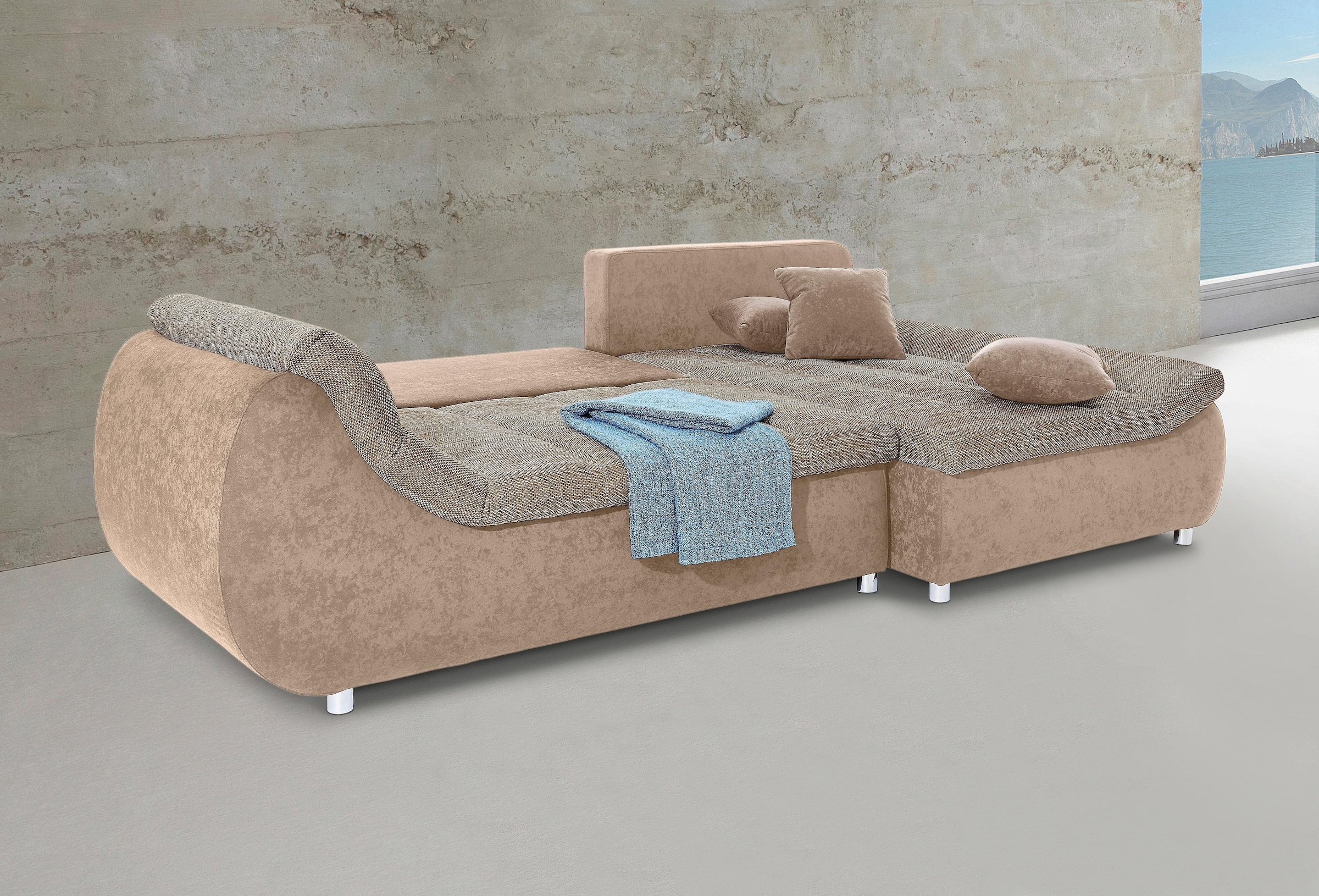 INOSIGN Ecksofa »Imola elegant und bequem, aktuelle Steppung im Sitz, L-Form«, wahlweise mit Bettfunktion