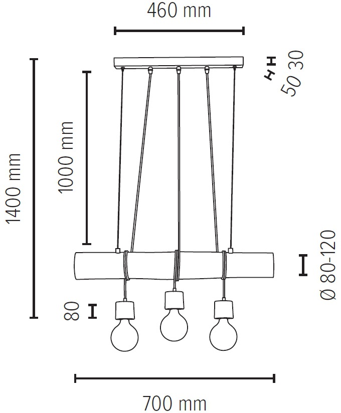 SPOT Light Pendelleuchte »TRABO PINO«, 3 flammig, Leuchtmittel E27 | Leuchtmittel wechselbar, Hängeleuchte, Holzbalken aus massivem Kiefernholz Ø 8-12 cm