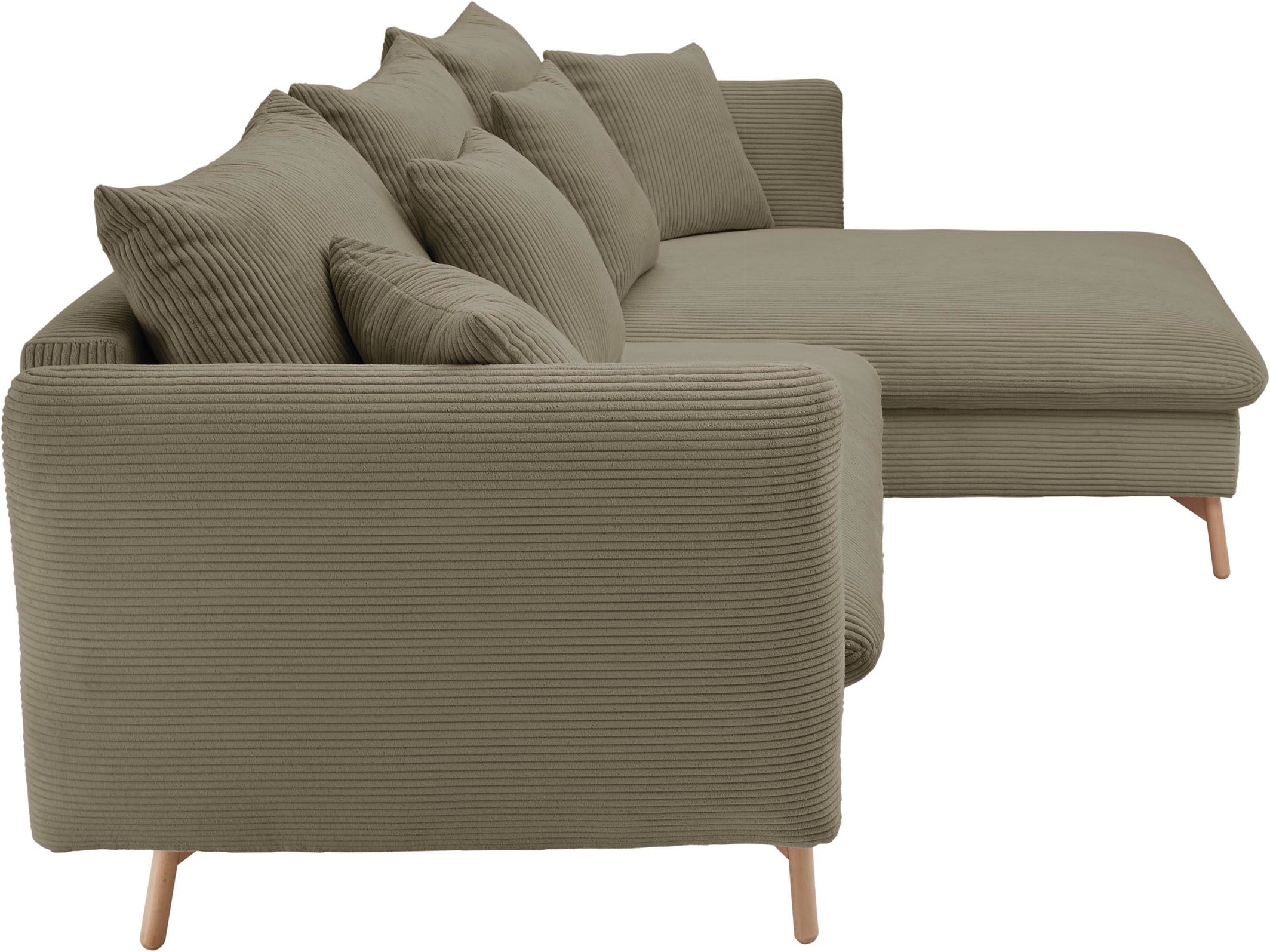 andas Ecksofa »MERLE, 258 cm, L-Form, traumhafter Cord,«, mit Bettfunktion und Bettkasten, Liegefläche 224 x 139