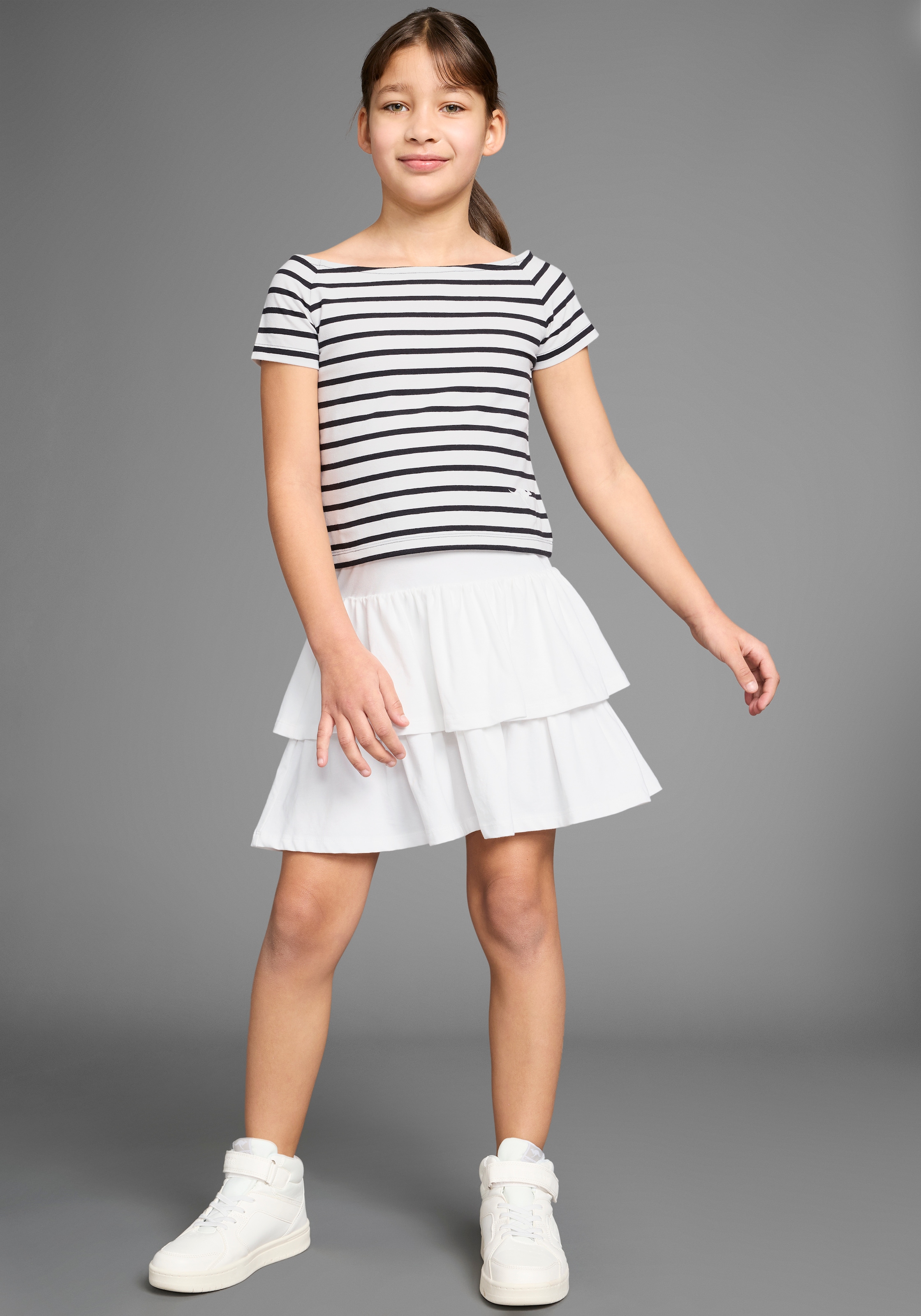 KangaROOS Carmenshirt »2er Pack T-Shirts« Packung, 2, 2 Stk. 1x uni + 1x geringelt