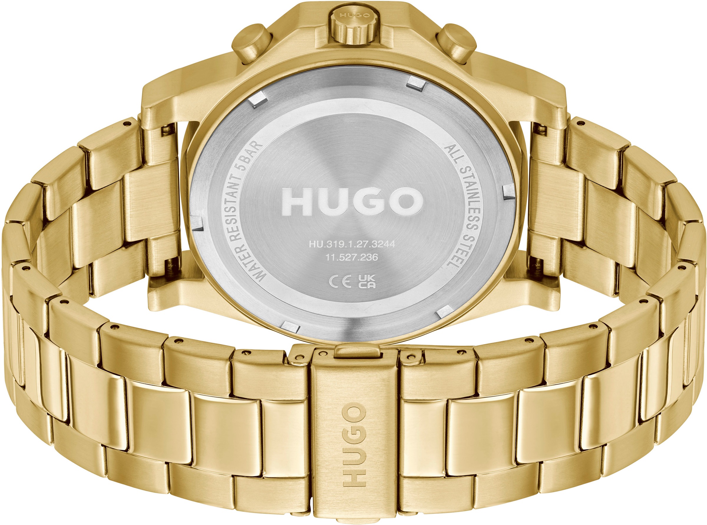 HUGO Multifunktionsuhr »#BRAVE«, Quarzuhr, Armbanduhr, Herrenuhr, Datum, Edelstahlarmband