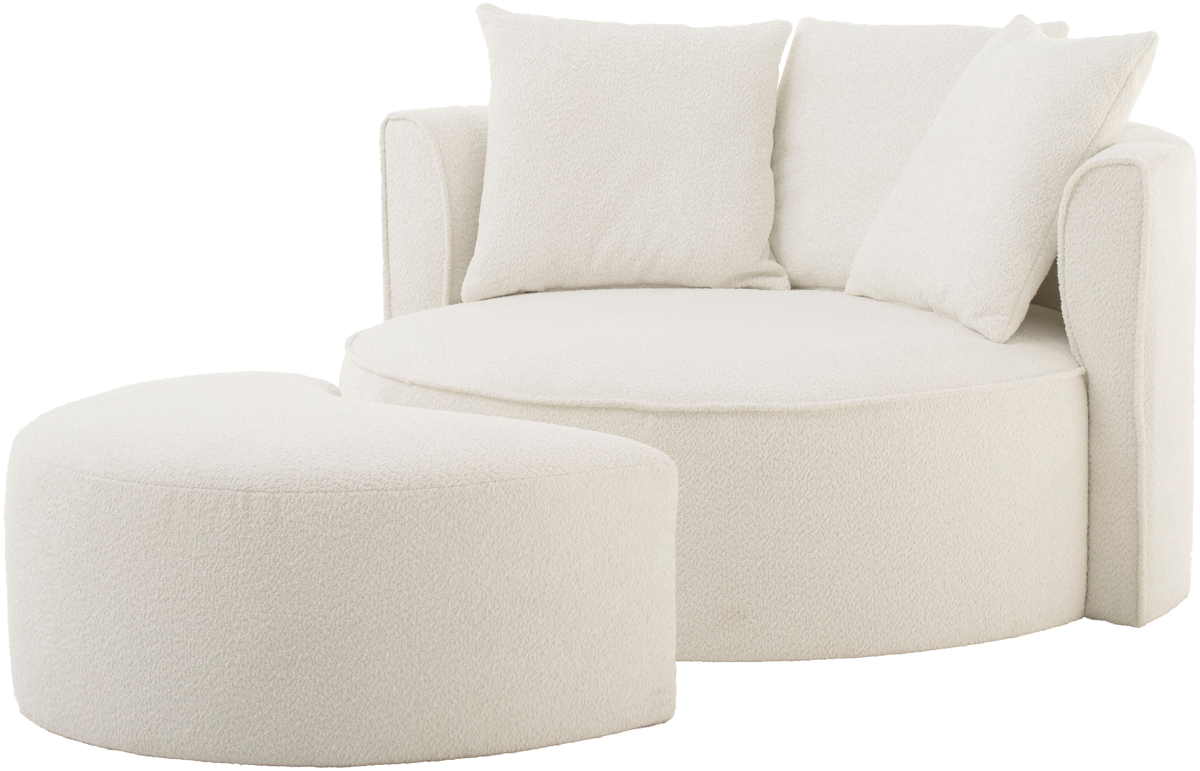 LeGer Home by Lena Gercke XXL-Sessel »ISALIE, Rundsessel mit Hocker, Lesesessel, Loveseat, Big-Sessel«, (Set), trendige Stoffe, mit 3 Zierkissen, große Sitzfläche