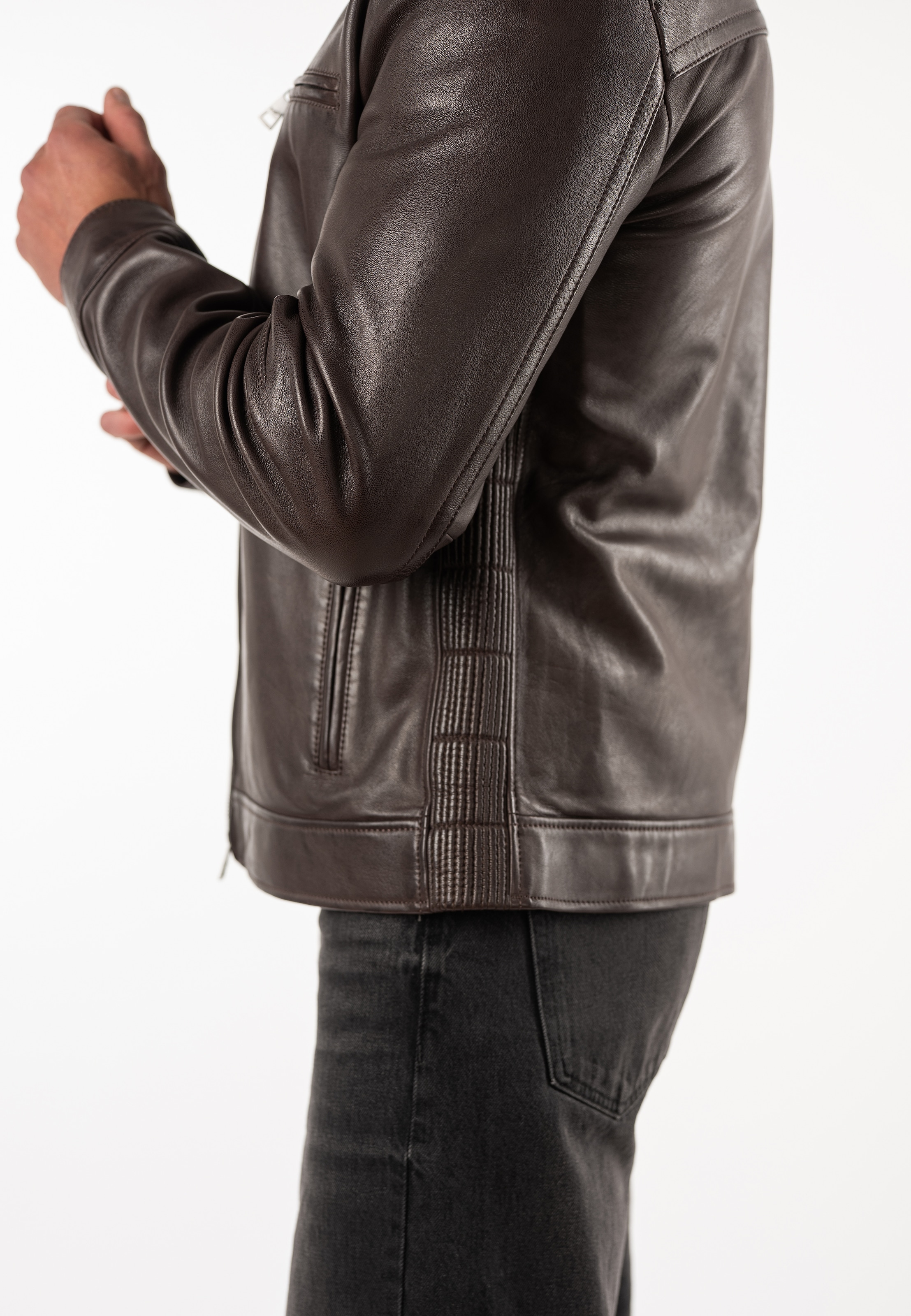Mauritius Lederjacke »MMBlaco« im Biker-Stil mit Stehkragen und Drucker