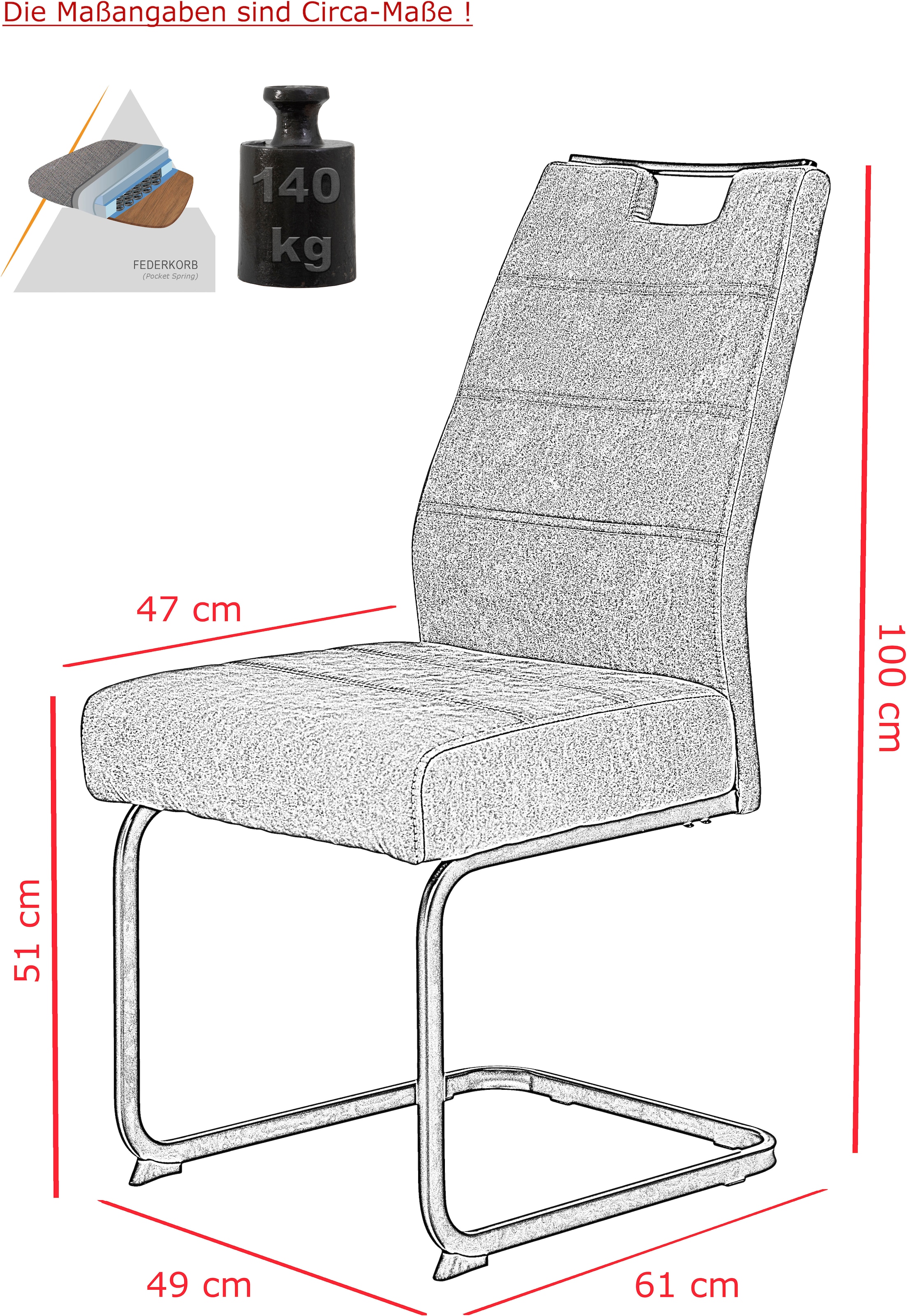 HELA Freischwinger, (Set), 4 St., Microfaser VINTAGE-Polyester, Freischwinger, XL Sitzbreite, Griff, Vintage Optik, 140kg belastbar