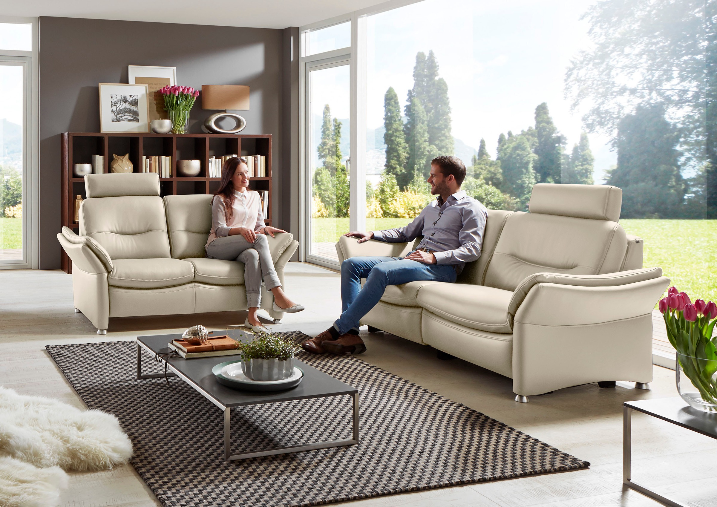 HUKLA 2,5-Sitzer »HU-SF15058 Ledersofa, Breite 194 cm« aus Leder, optional Kopfstütze u. WallAway-Funktion