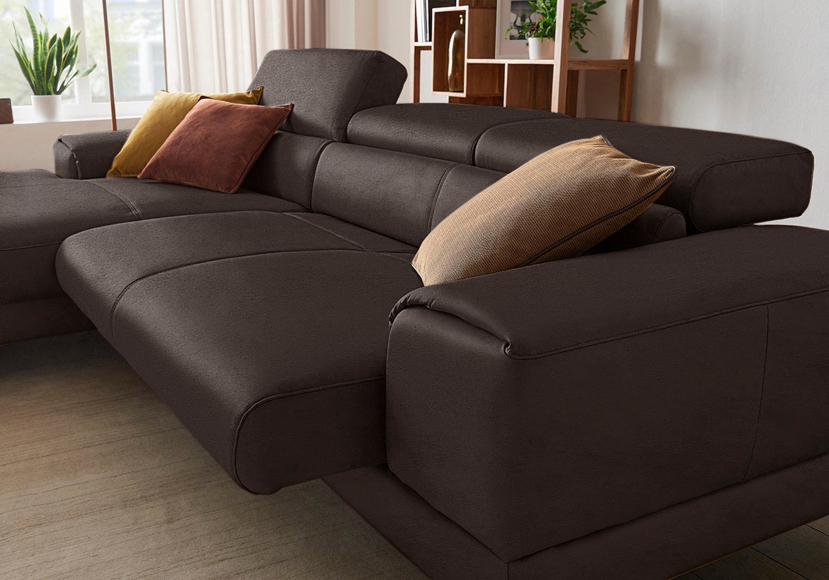 W.SCHILLIG Ecksofa »piedroo, Designsofa mit tollem Sitzkomfort, elegant und bequem, L-Form«, Kopfteilverstellung, wahlweise mit Sitztiefenverstellung, Breite 303cm