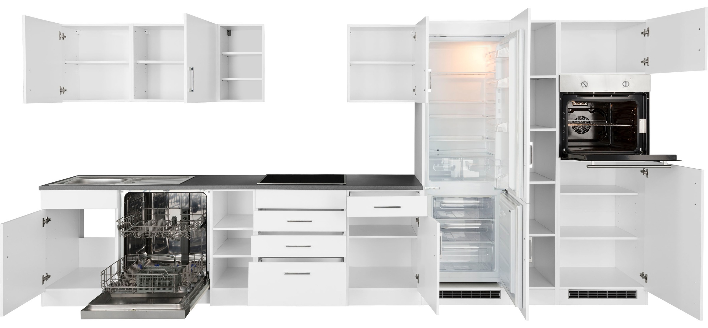 KOCHSTATION Küchenzeile »KS-Paris – Küchen mit einzigartigen Fotomotiven auf den Fronten« Breite 400 cm, wahlweise mit E-Geräten und Induktion