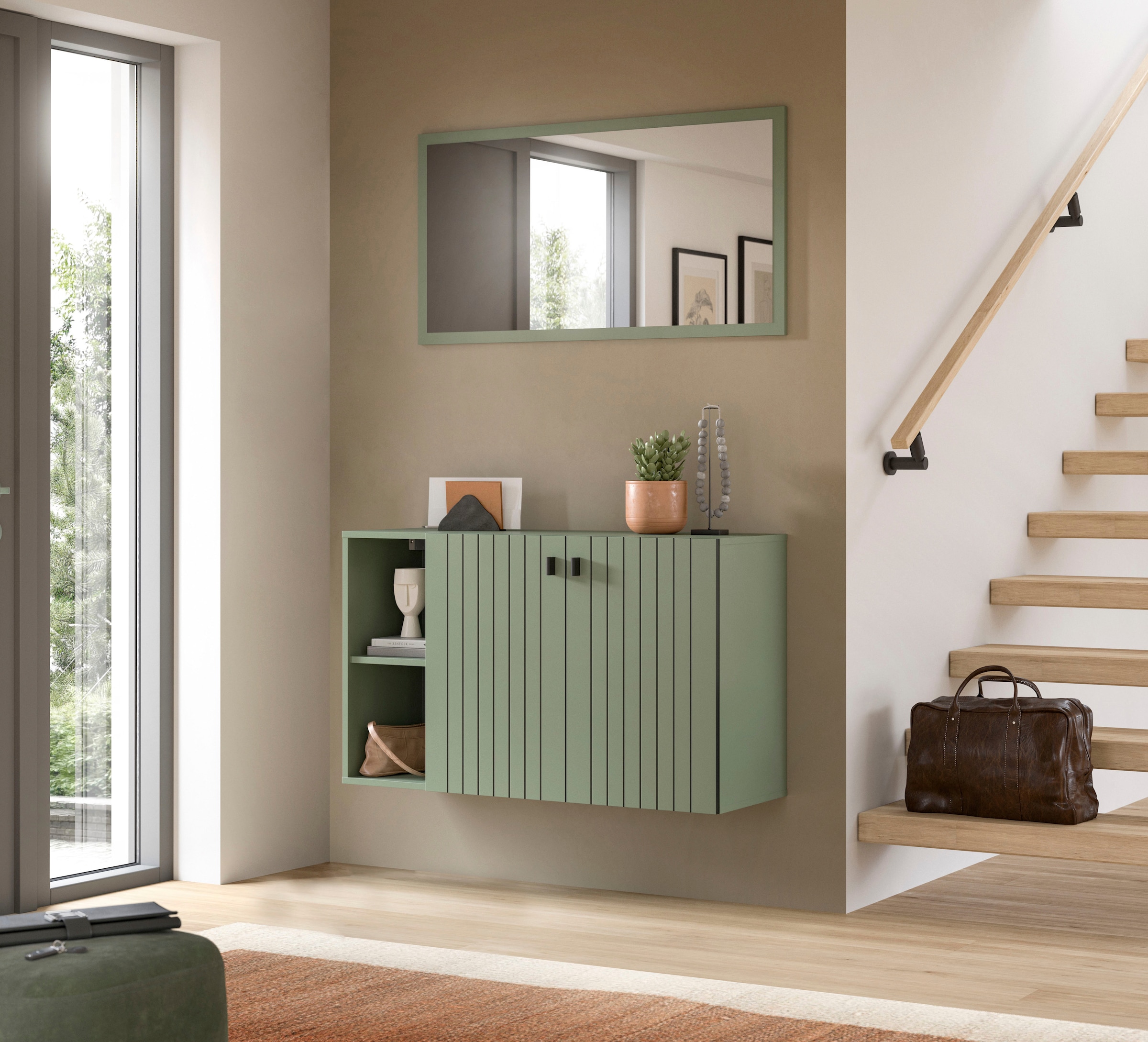 INOSIGN Garderoben-Set »TATIO, 2-tlg. Garderobenkombination, Breite: 106 cm, Rillenfräsung« Set, Set best. aus: 1 Spiegel, 1 Schuhkommode, 2 Stk. tlg.