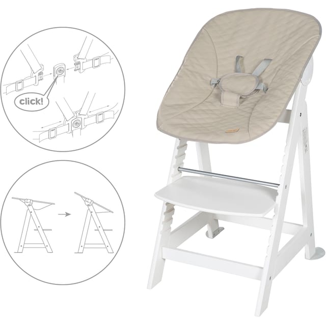 -Aufsatz, roba® 2-in-1 Born »Treppenhochstuhl ♕ weiß«, mit bei Hochstuhl Up Neugeborenen Set gesteppt Greyish