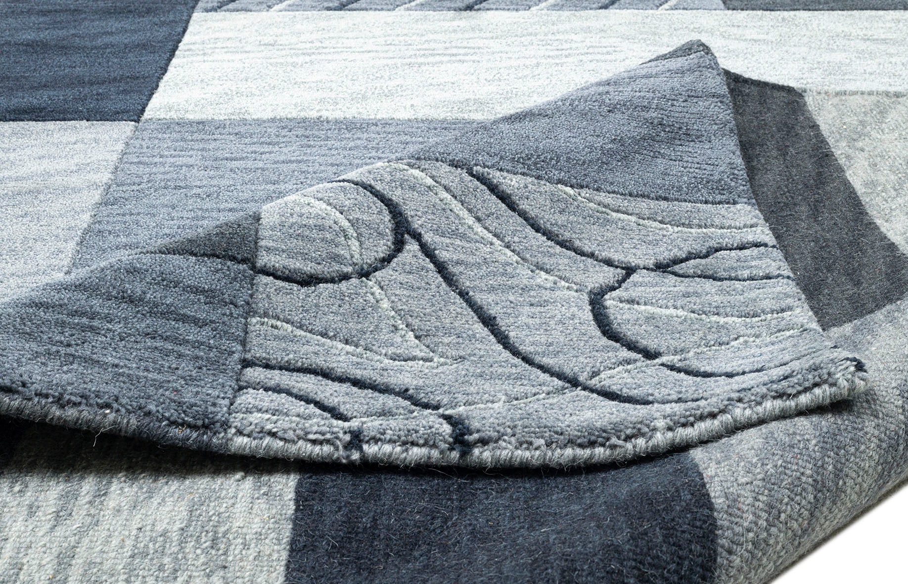 THEKO Wollteppich »Domas 4028«, rechteckig, 12 mm Höhe, Kurzflor, reine Wolle, handgeknüpft, modernes Patchwork Design
