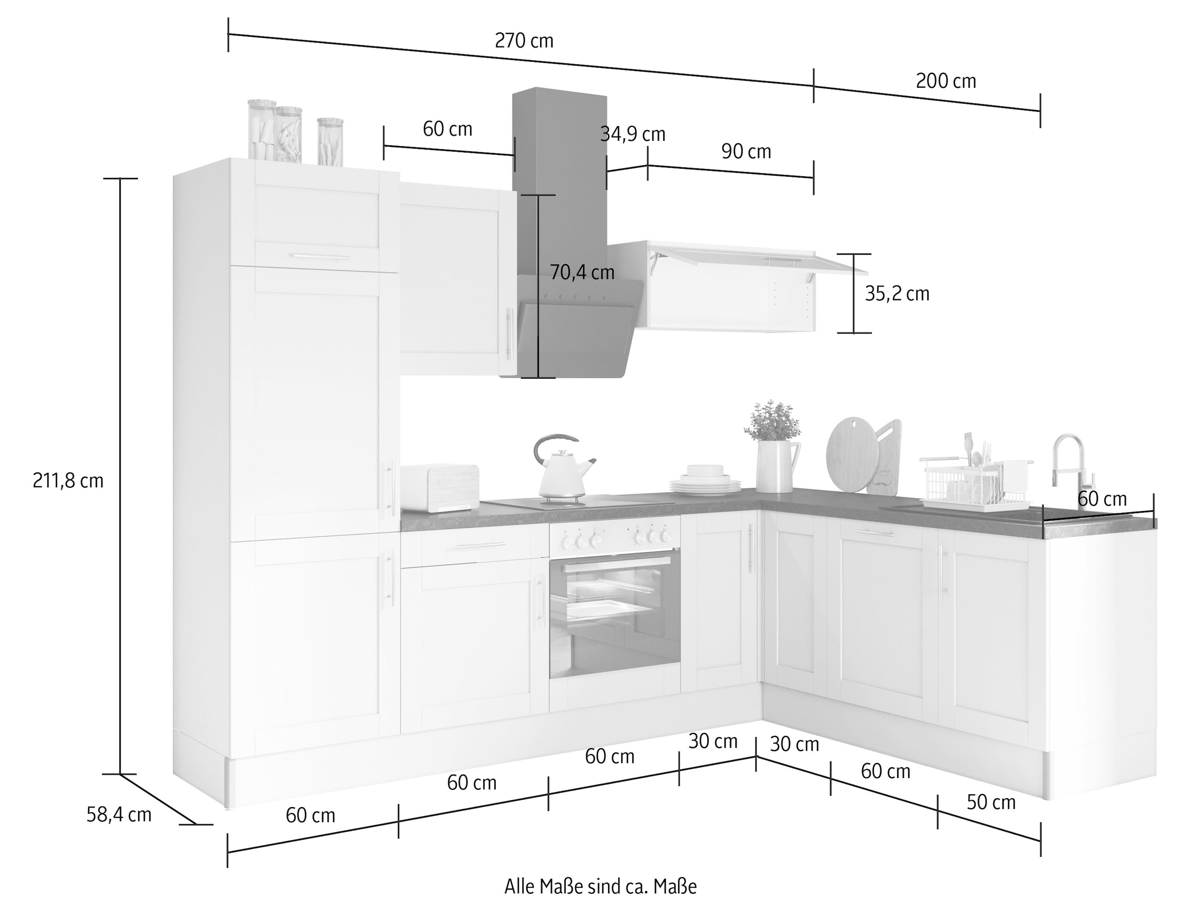 Soft Fronten MDF Funktion, Küche Close bestellen 270 cm OPTIFIT »Ahus«, x ohne bequem breit, 200 E-Geräte,