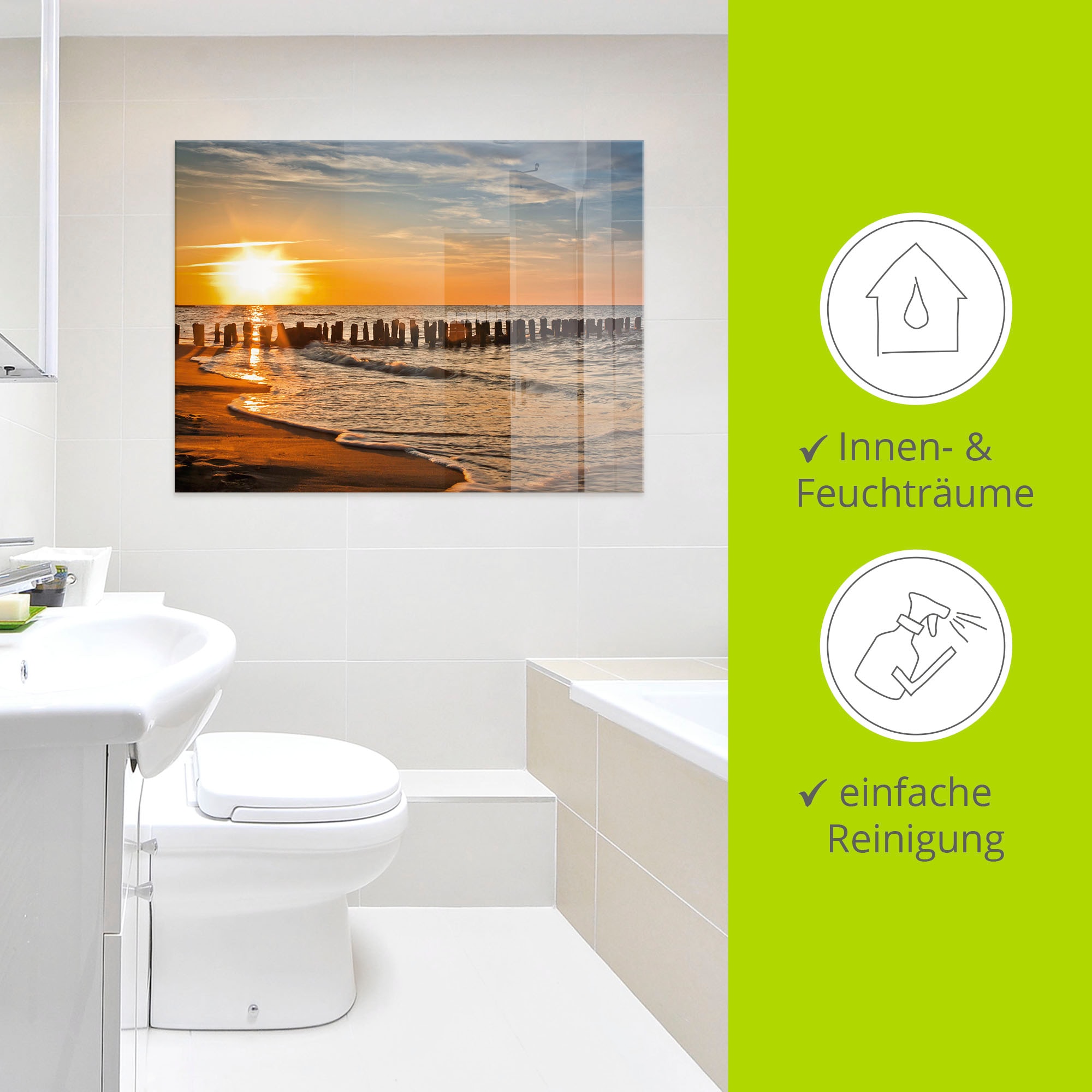 Artland Glasbild »Schöner Sonnenuntergang am Strand« Strand 1 Stk. tlg. in verschiedenen Größen