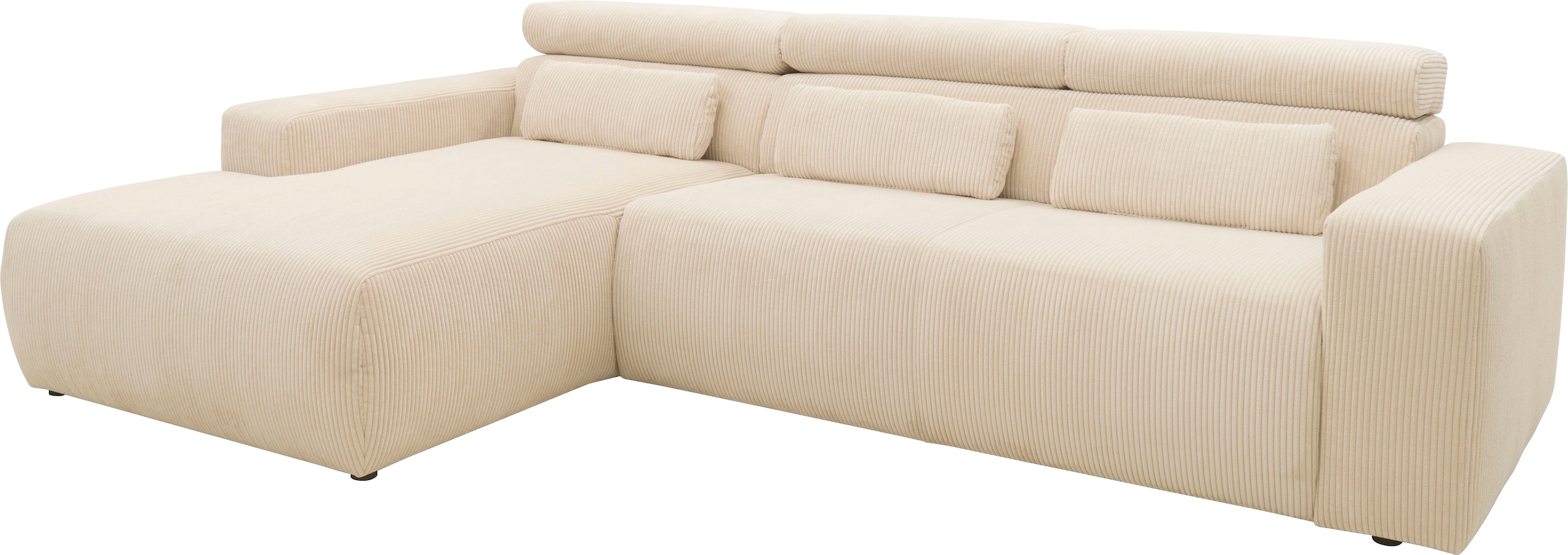DOMO collection Ecksofa »Brandon B/T/H: 289/177/80 cm, belastbar bis 140kg/ Sitz, auch in Cord«, mit Kopfteilverstellung, wahlweise Sitztiefenverstellung, L-Form