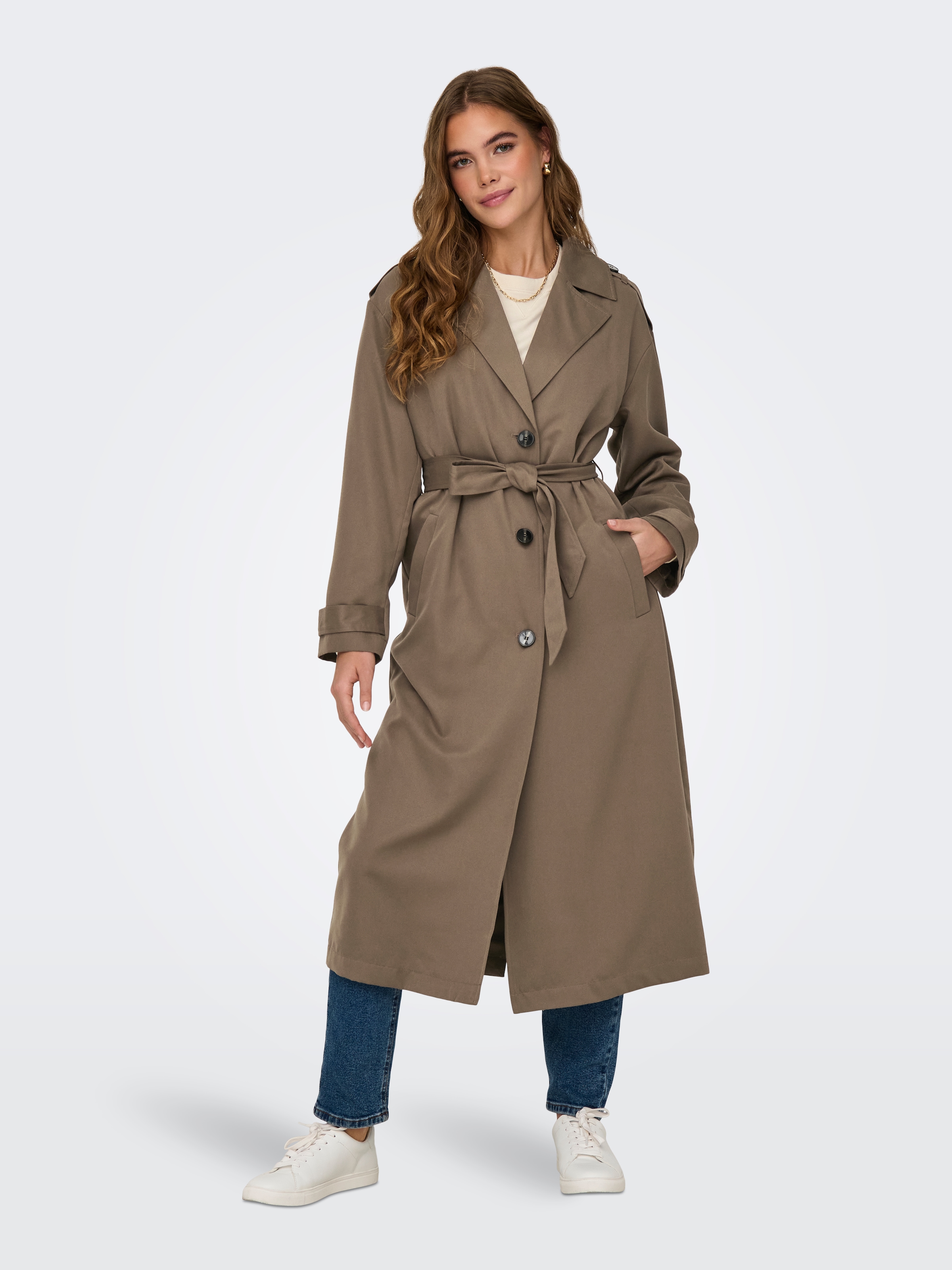 ONLY Trenchcoat »ONLLINE X-LONG TRENCHCOAT OTW NOOS«, mit Bindegürtel an der Taille - 2 Seitentaschen
