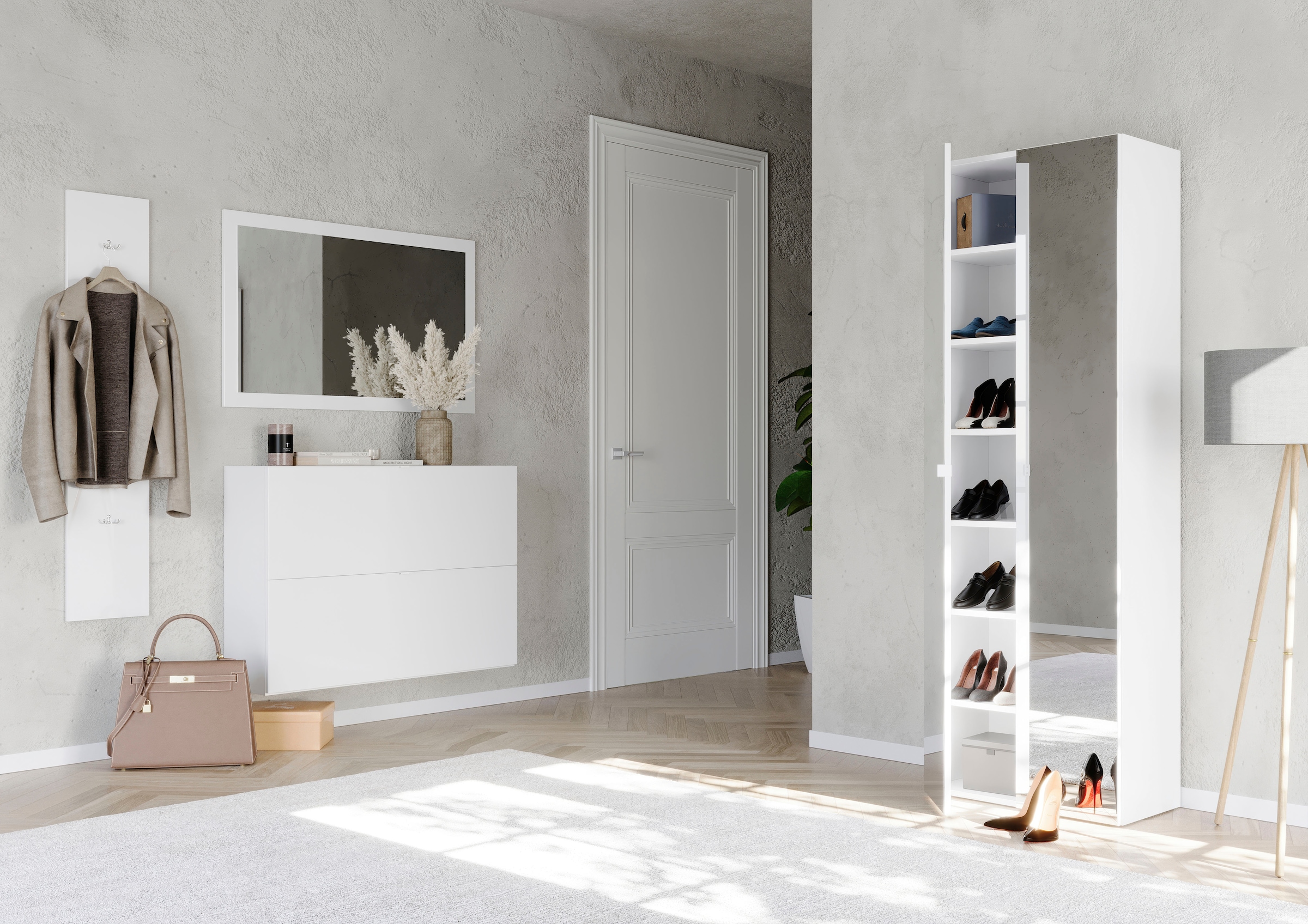 INOSIGN Garderobenpaneel »Wandpaneel mit 2 Doppelhaken Breite 28 cm, Höhe 138 cm, Wandgarderobe,«, Weiß Hochglanz Lack passend zur Garderobe Smile + Hamburg, Metallhaken