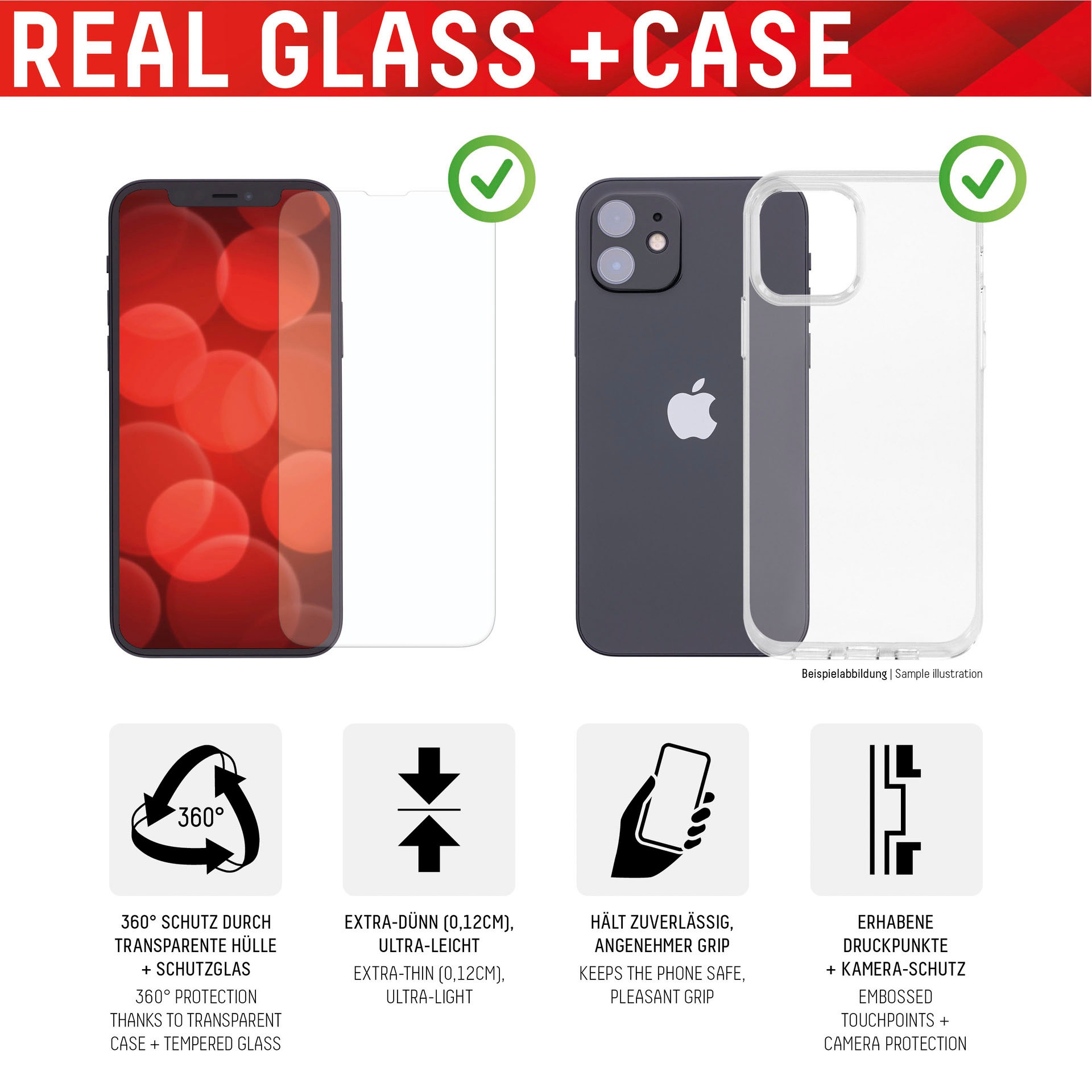Displex Displayschutzglas »Real Glass + Case - iPhone 14«, für iPhone 14 ➥  3 Jahre XXL Garantie