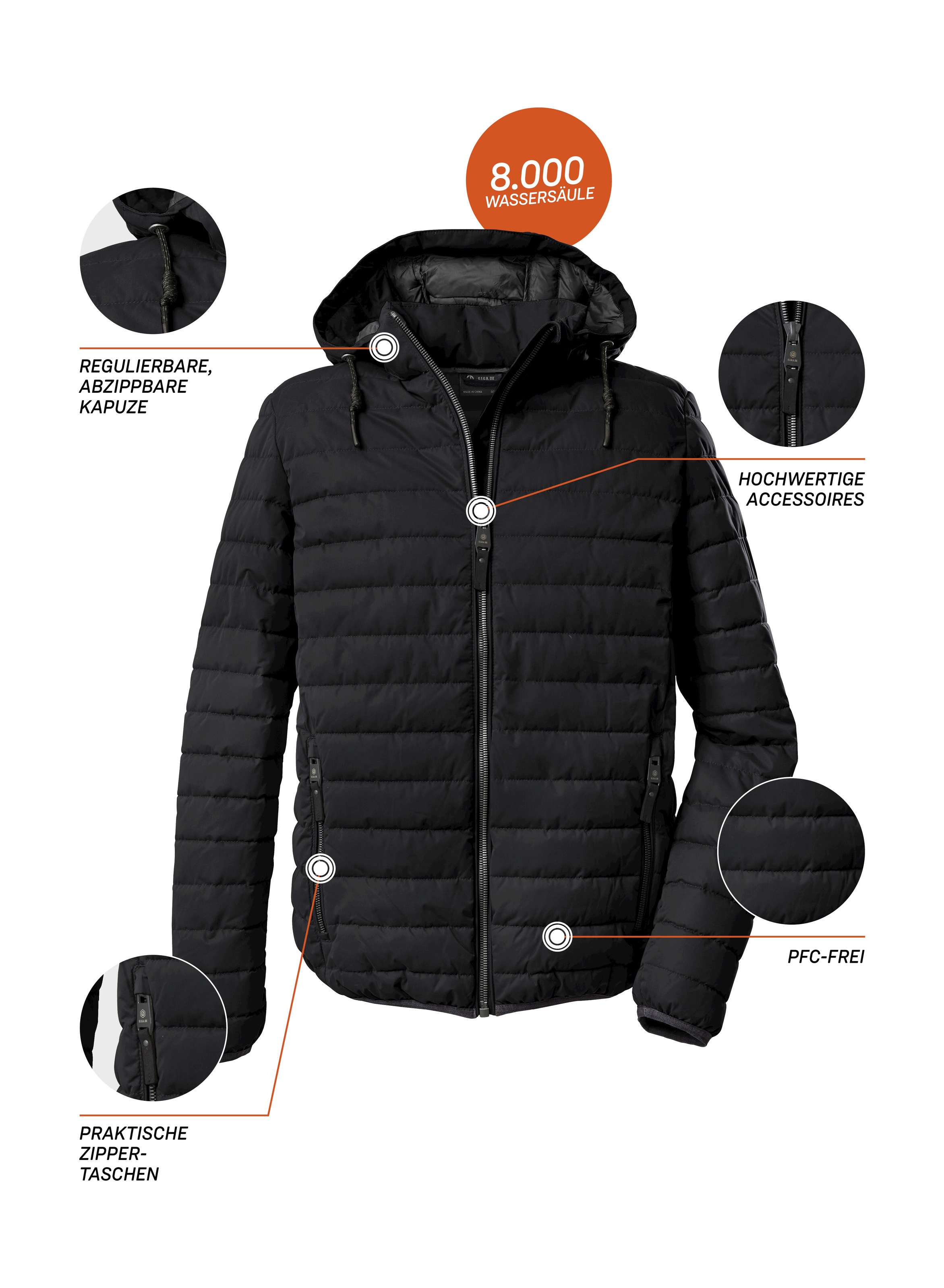 G.I.G.A. DX by killtec Steppjacke »GW 42 MN QLTD JCKT«, Modische, wasserabweisende Funktionsjacke mit abnehmbarer Kapuze