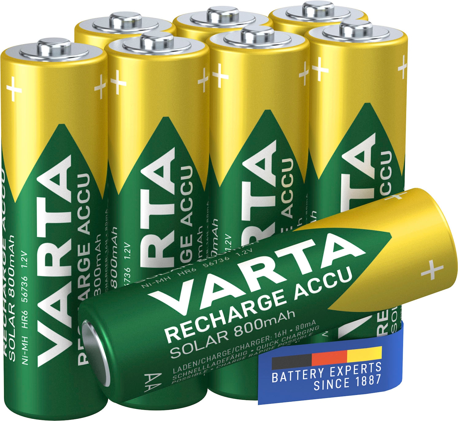 VARTA Akkupacks »RECHARGE ACCU Solar vorgeladener AA Mignon NiMH Akku (8erPack, 800mAh)«, Mignon, AA, 800 mAh