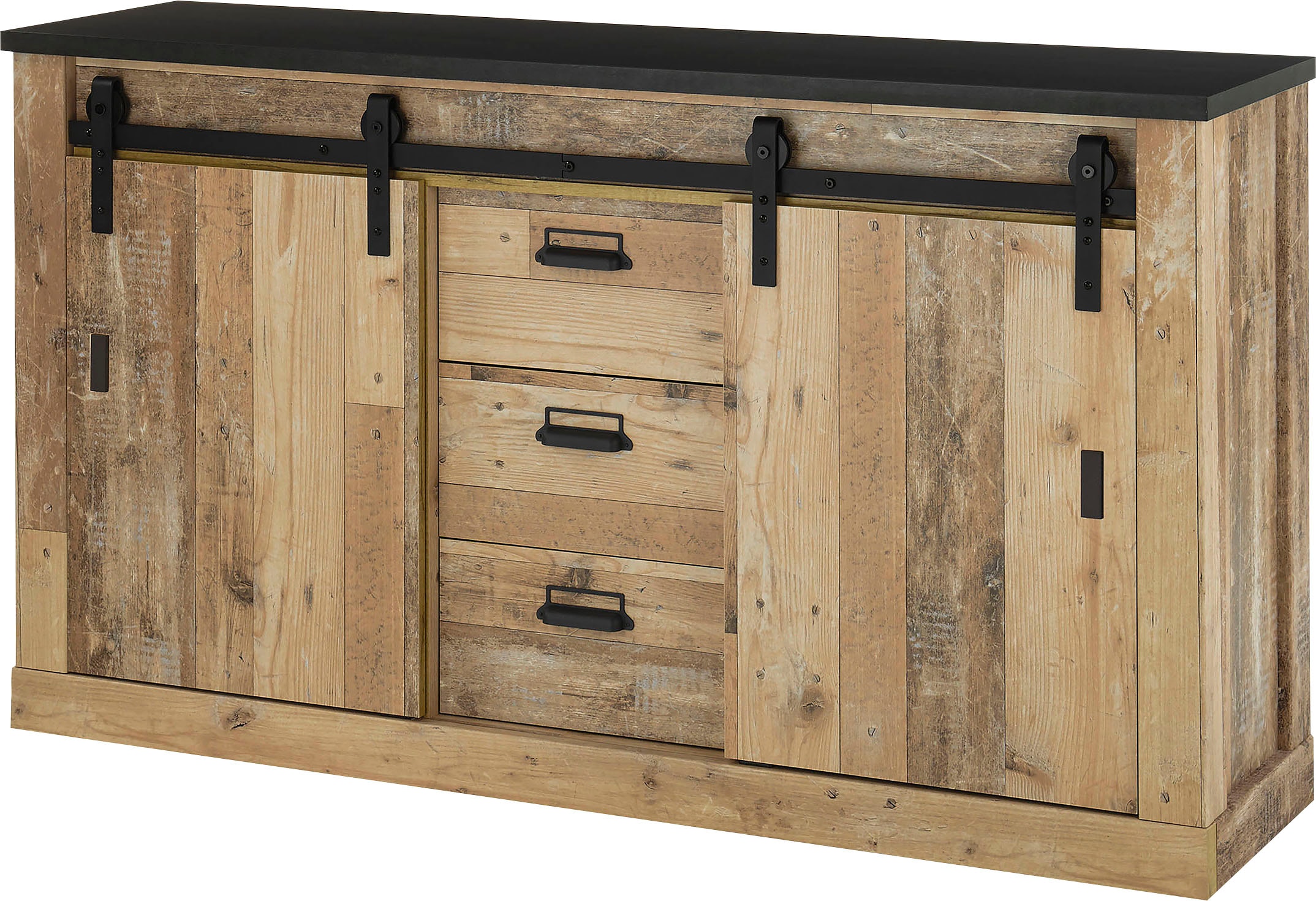 Home affaire Sideboard »SHERWOOD«, Holz Dekor, mit Scheunentorbeschlag und Apothekergriffen, Breite 161cm