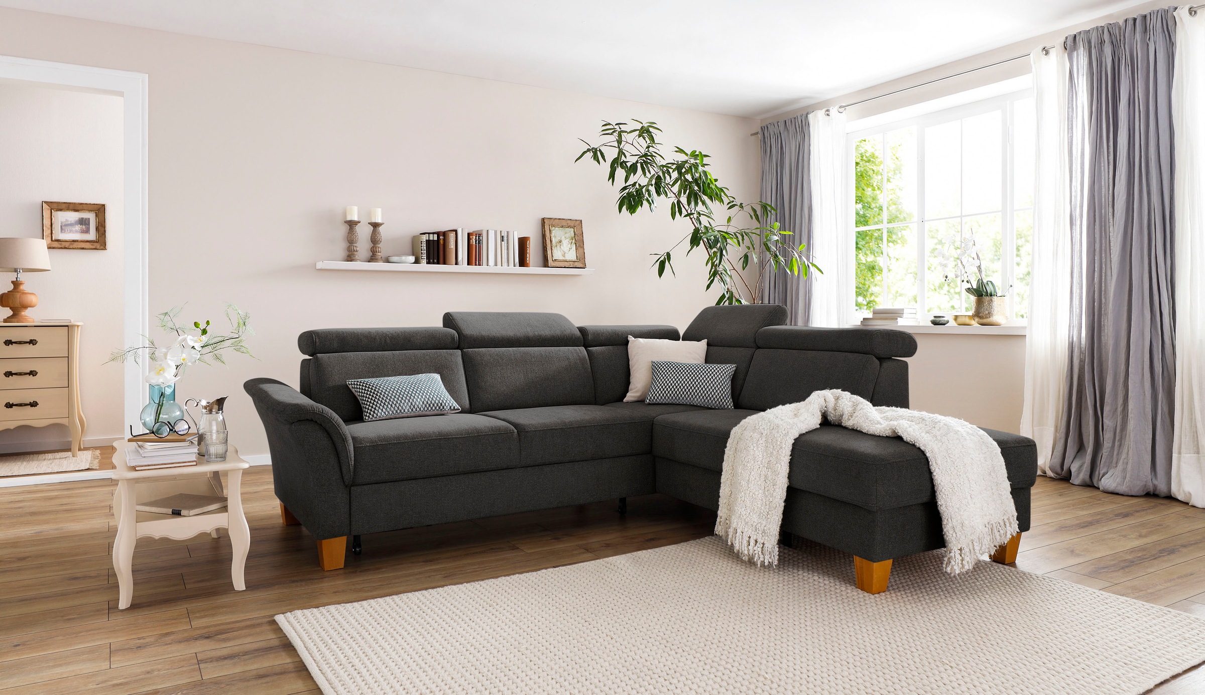 Home affaire Ecksofa »Conville L-Form«, Federkern, wahlweise mit Bettfunktion und Bettkasten bzw. Stauraum
