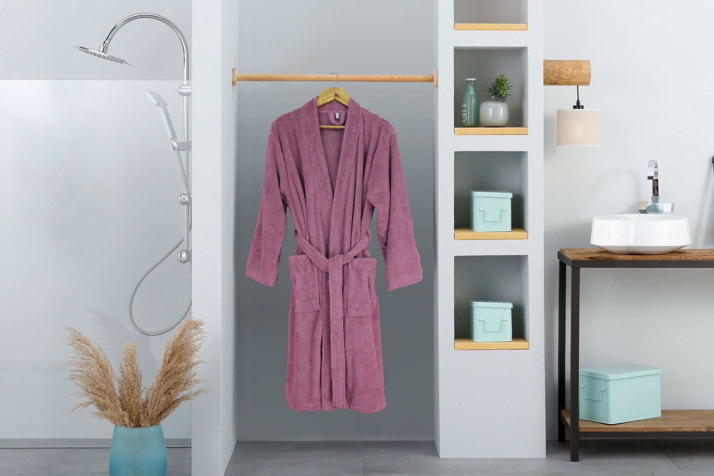 my home Unisex-Bademantel »Lillou Kimono, ideal für Sauna & Spa, Hotelbademantel, Morgenmantel«, (1 St.), kuschelig weicher Fleece, für Damen und Herren, XS-3XL