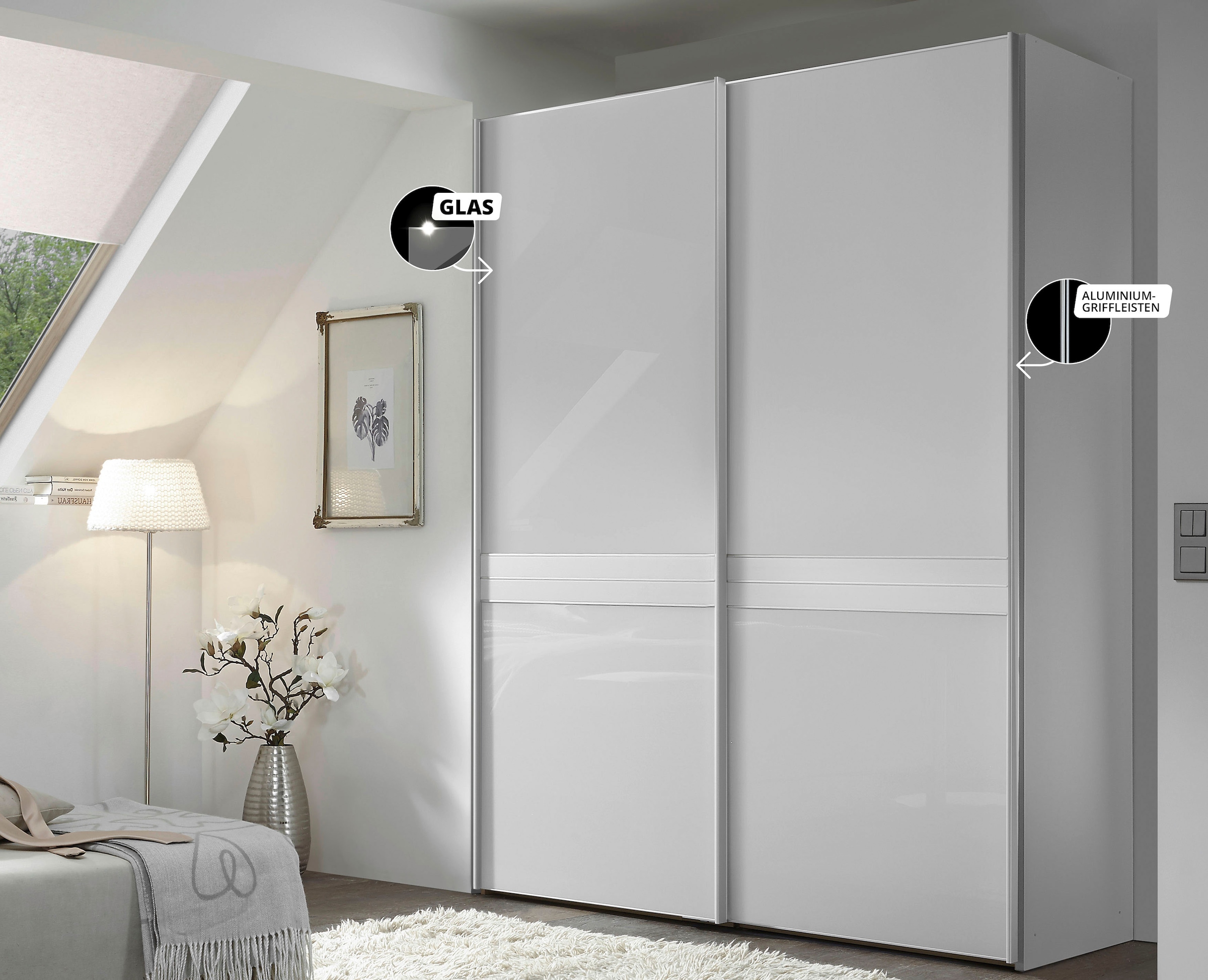 STAUD Schwebetürenschrank »Sinfonie Plus, edles Design in hochwertiger Qualität, Made in Germany« Mittelband in Mattglas und vier verschiedenen Ausstattungsvarianten