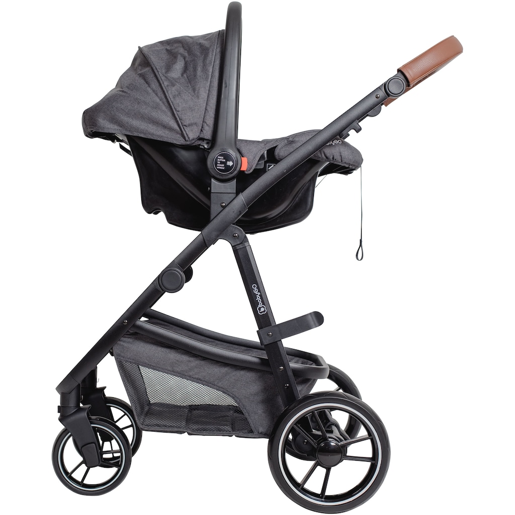 BabyGo Kombi-Kinderwagen »Simplex 3in1 Pram, Grey melange«, 15 kg, inkl. Babywanne + Matratze, Sportaufsatz, Babyschale & Wickeltasche