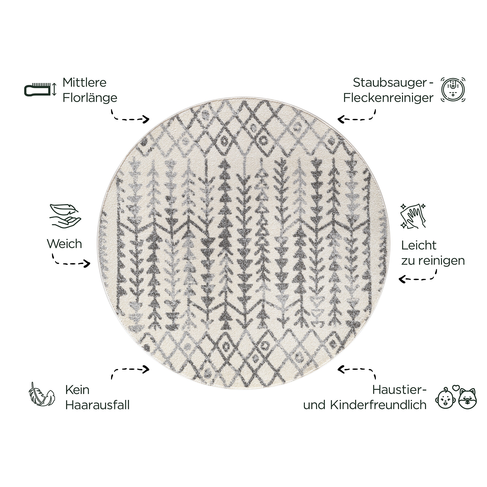 Sanat Teppich »Boho 8204« rund 10 mm Höhe Kurzflor, robust, Boho, Scandic, für Fussbodenheizung geeignet