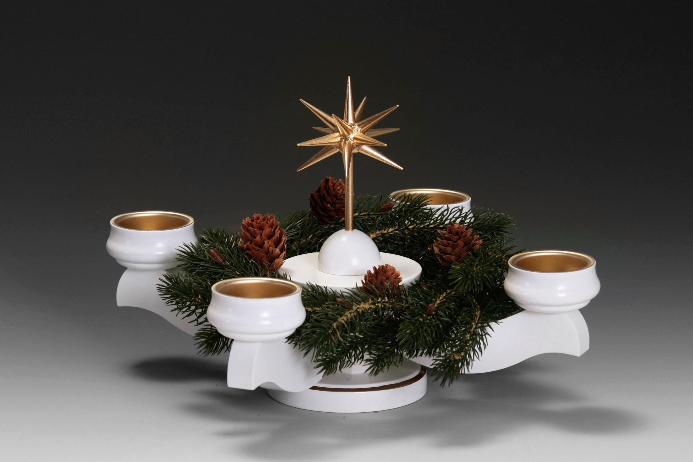 Albin Preissler Adventsleuchter "mit Weihnachtsstern, Handwerkskunst aus dem Erzgebirge" Ø 22 cm, Weihnachtsdeko aus Holz