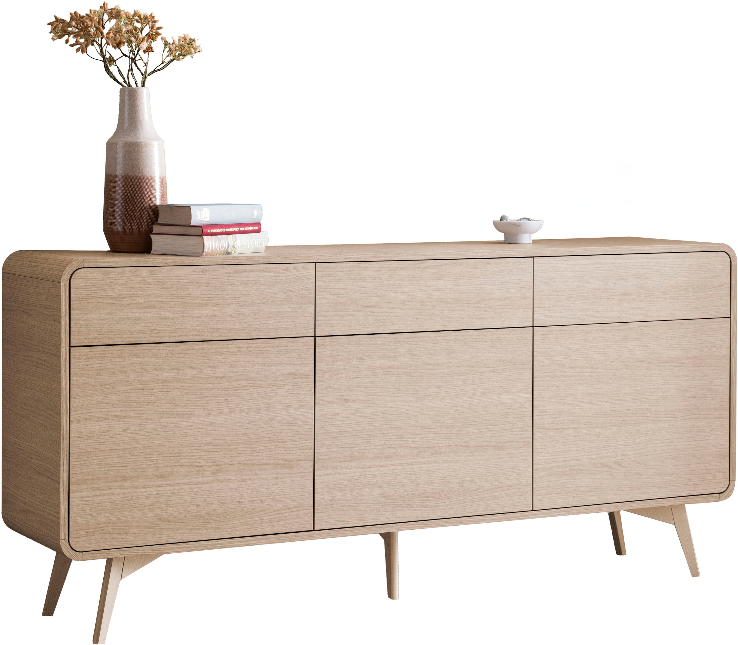 Home affaire Sideboard "Torsby, moderner Schrank, Kommode in Eiche Natur, 180 cm breit" abgerundete Ecken, ausreichend Stauraum, vielseitig einsetzbar