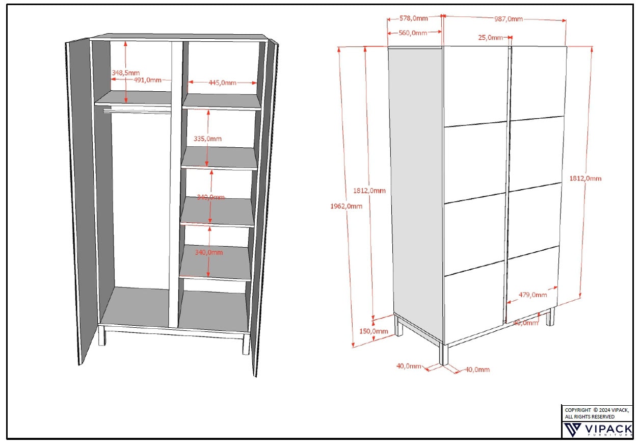 Vipack Jugendzimmer-Set »Set best. aus Einzelbett 90/200, Nachtkonsole, Kleiderschrank 2-trg.«, (3 tlg.), in gradlinigem Design, pflegeleichte lackierte Oberfläche in Weiß