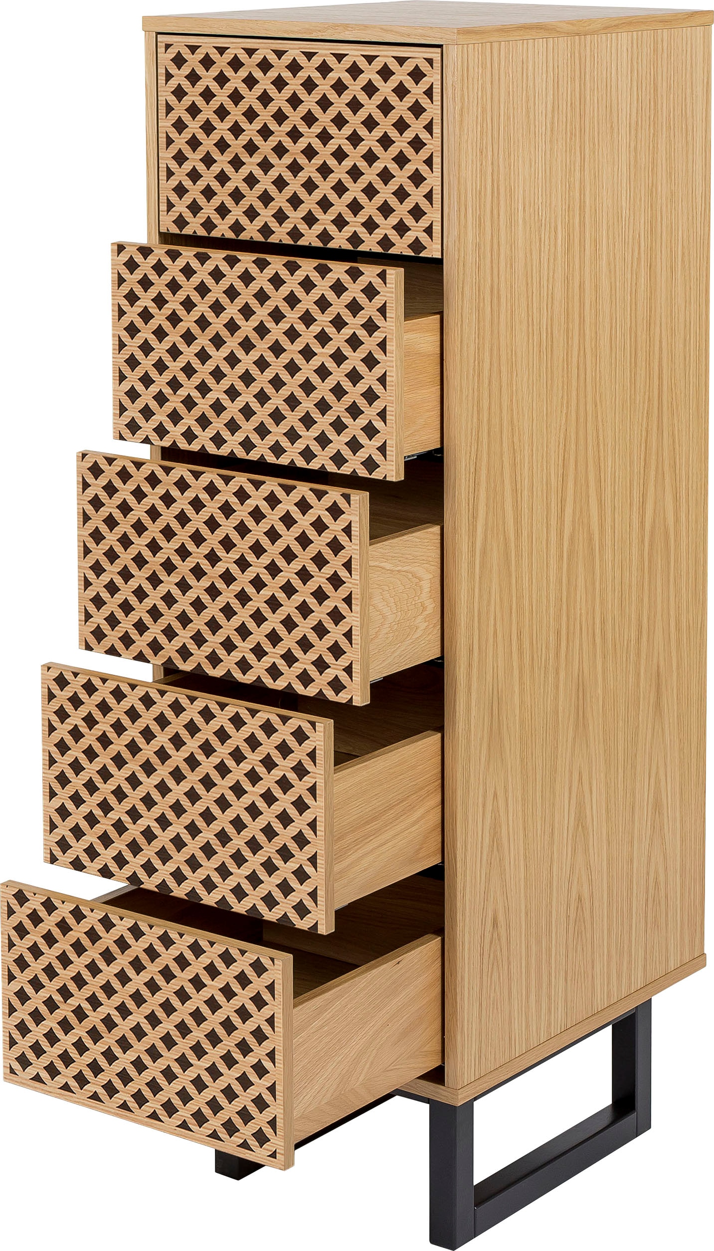 Woodman Hochkommode, im skandinavischen Design, mit besonderem Print