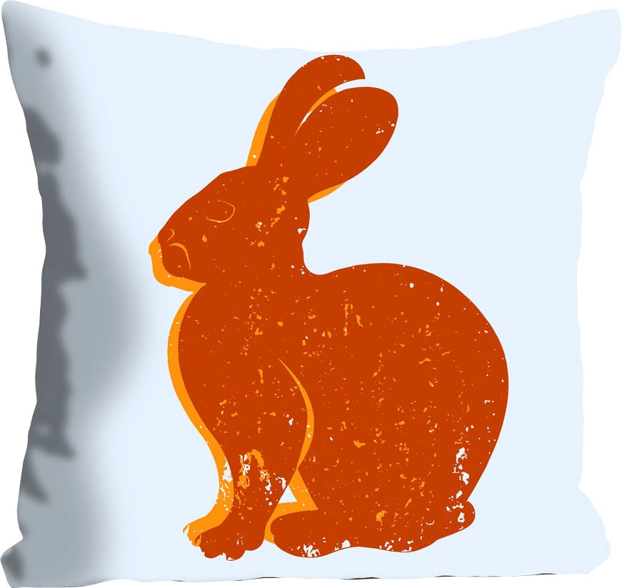 Dekokissen »Lindt«, mit einem orangenen Hasen, Kissenhülle ohne Füllung, 1 Stück