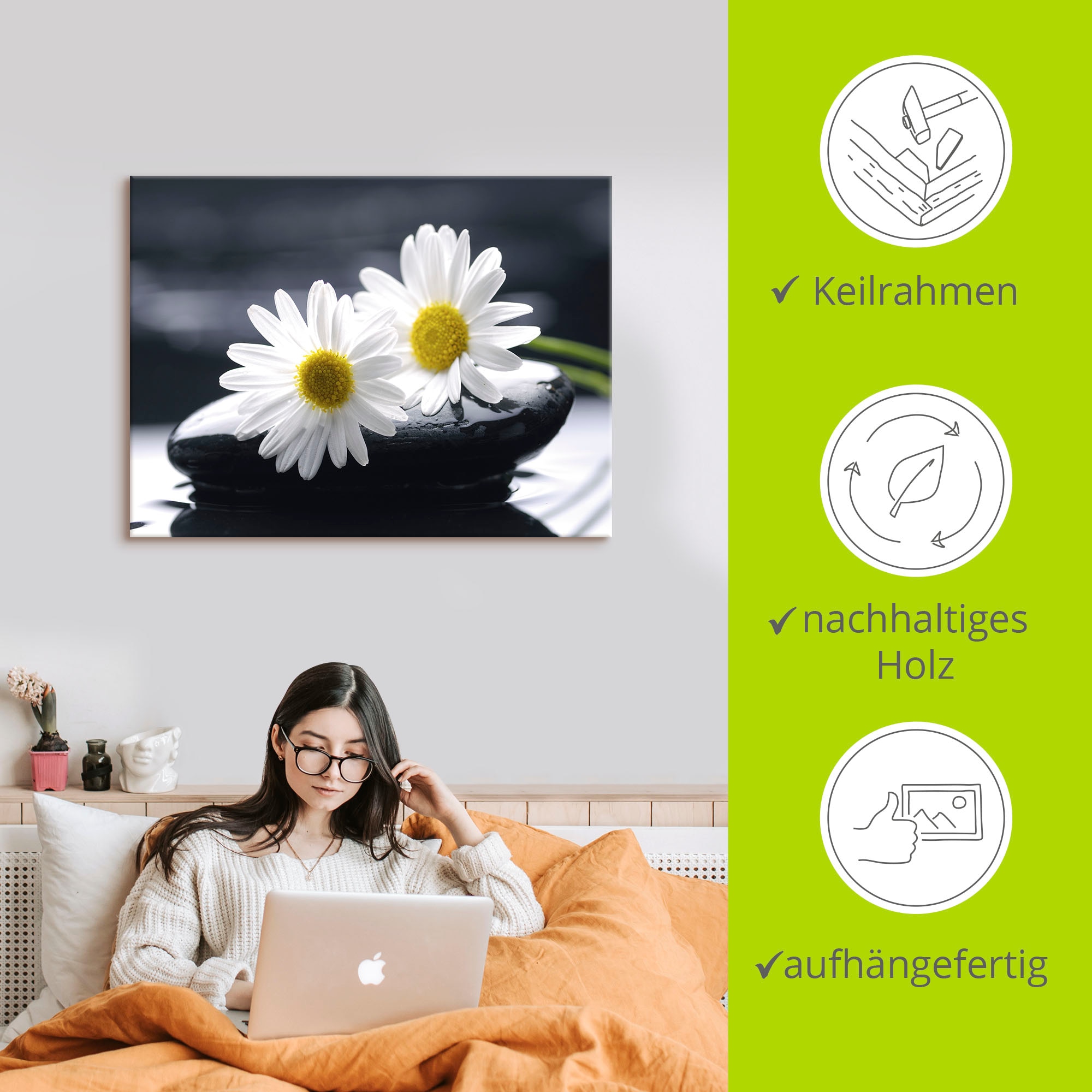 Artland Leinwandbild »Zwei Gerbera auf einem Zenstein«, Blumen, (1 St.), auf Keilrahmen gespannt