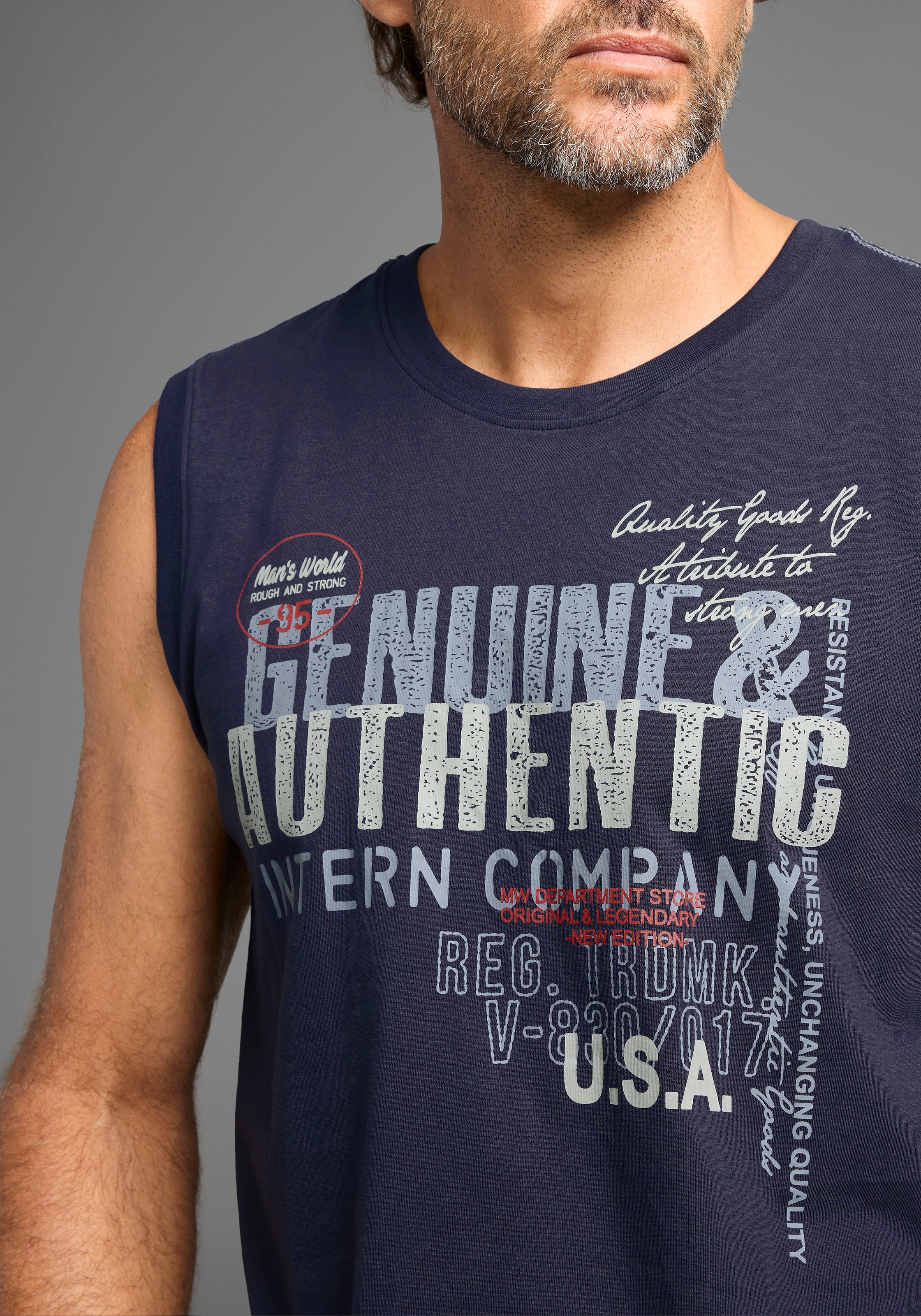 Man's World Muscleshirt ohne Ärmel,  bedruckt,  Rundhalsausschnitt,  aus Baumwolle