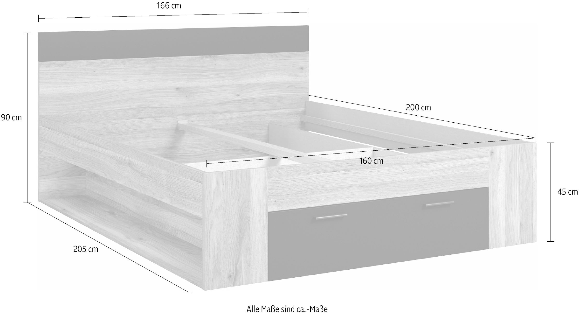 INOSIGN Bettgestell »Faweza, Breite 160 bzw. 180 cm, Stauraumbett«, Funktionsbett Schublade mit extra viel Stauraum