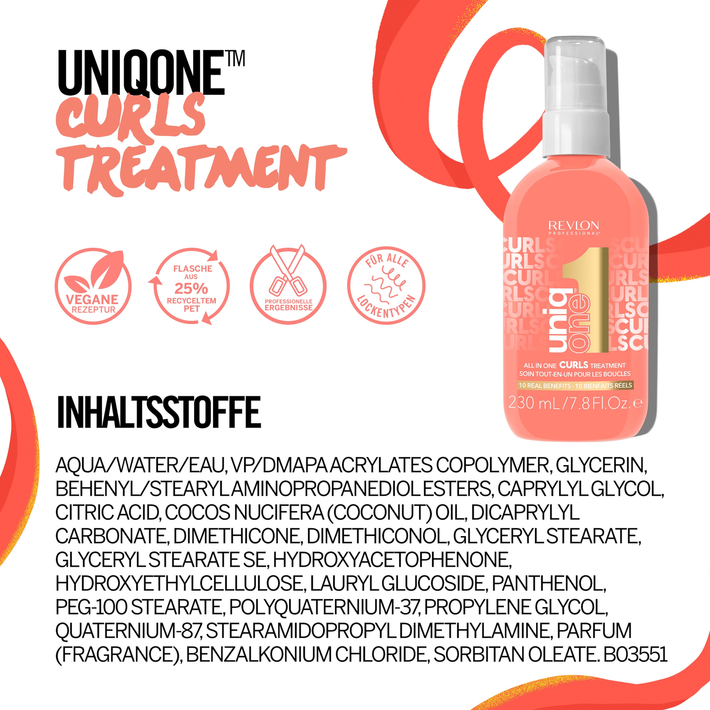REVLON PROFESSIONAL Leave-in Pflege »All In One Curls Hair Treatment 230 ml«, (1 tlg.), Tiefenwirksame Pflege mit zehn Vorteilen für lockiges Haar.