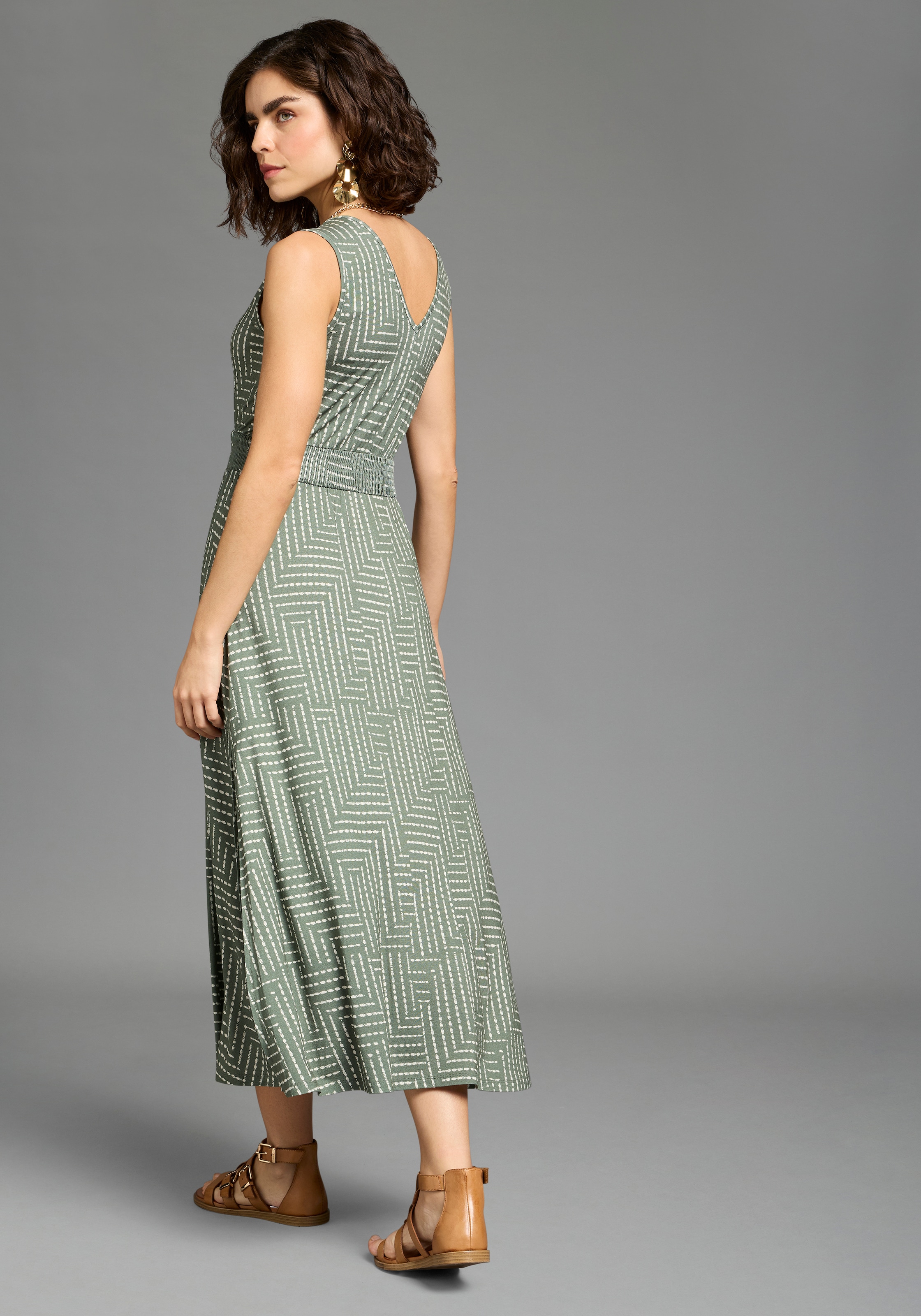 Laura Scott Sommerkleid gemusterte Optik, aus Viskose und Elasthan, mit V-Ausschnitt