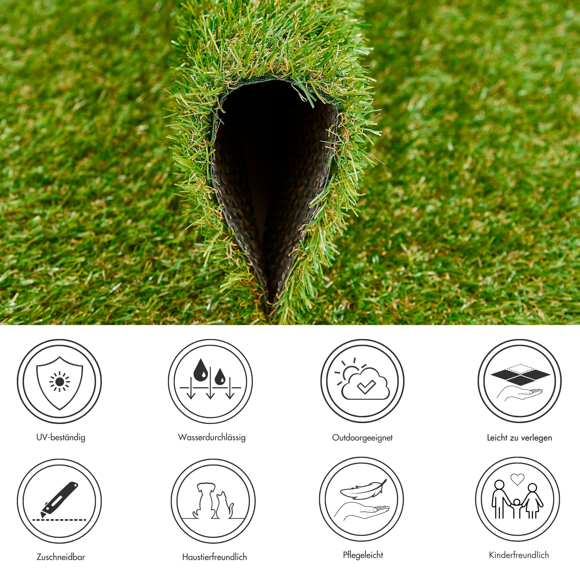 Andiamo Kunstrasen »Rasenteppich Jever« rechteckig 20 mm Höhe natürliche Optik, mit Drainagefunktion, für Balkon, Terrasse & Garten