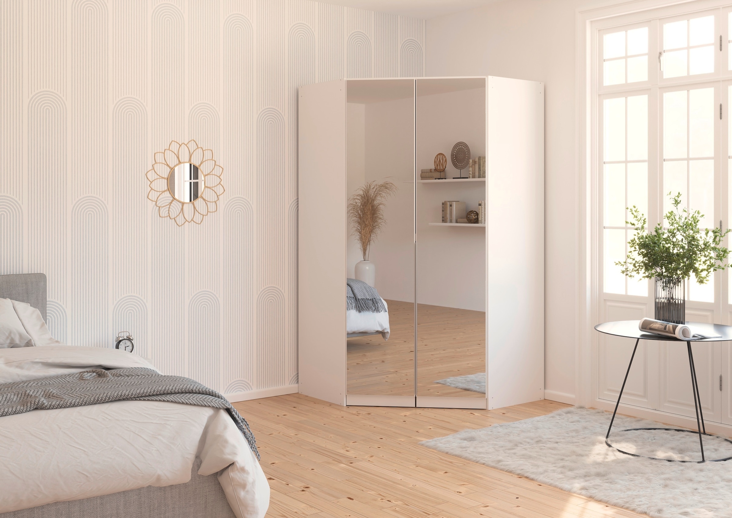 rauch Eckkleiderschrank »Kleiderschrank Schrank Ankleidezimmer Schlafzimmer Garderobe AGORDO« in zwei Griff-Farben,  mit Spiegeltüren, voll ausgestattet mit viel Stauraum MADE IN GERMANY