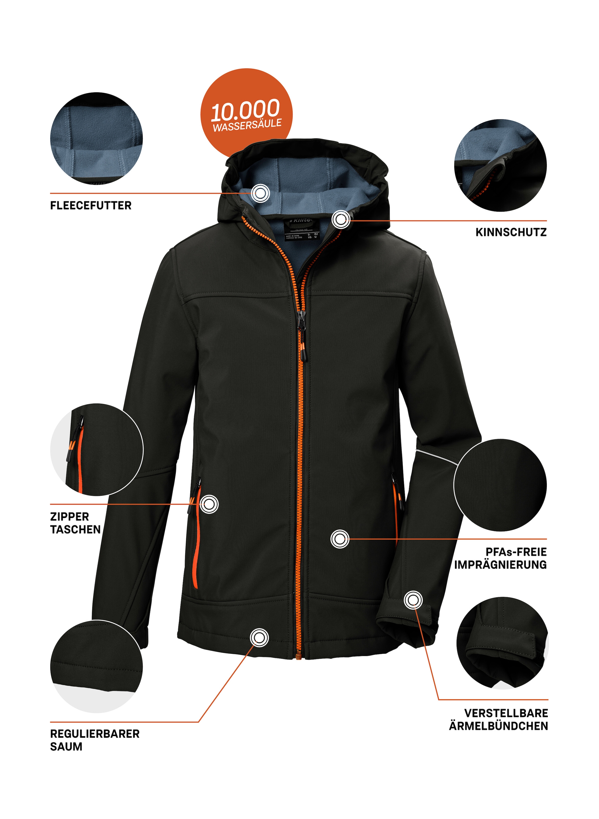 Killtec Softshelljacke »KOW 366 BYS SFTSHLL JCKT«, Wasserabweisende Softshelljacke mit Fleece, Kapuze und Reflektoren
