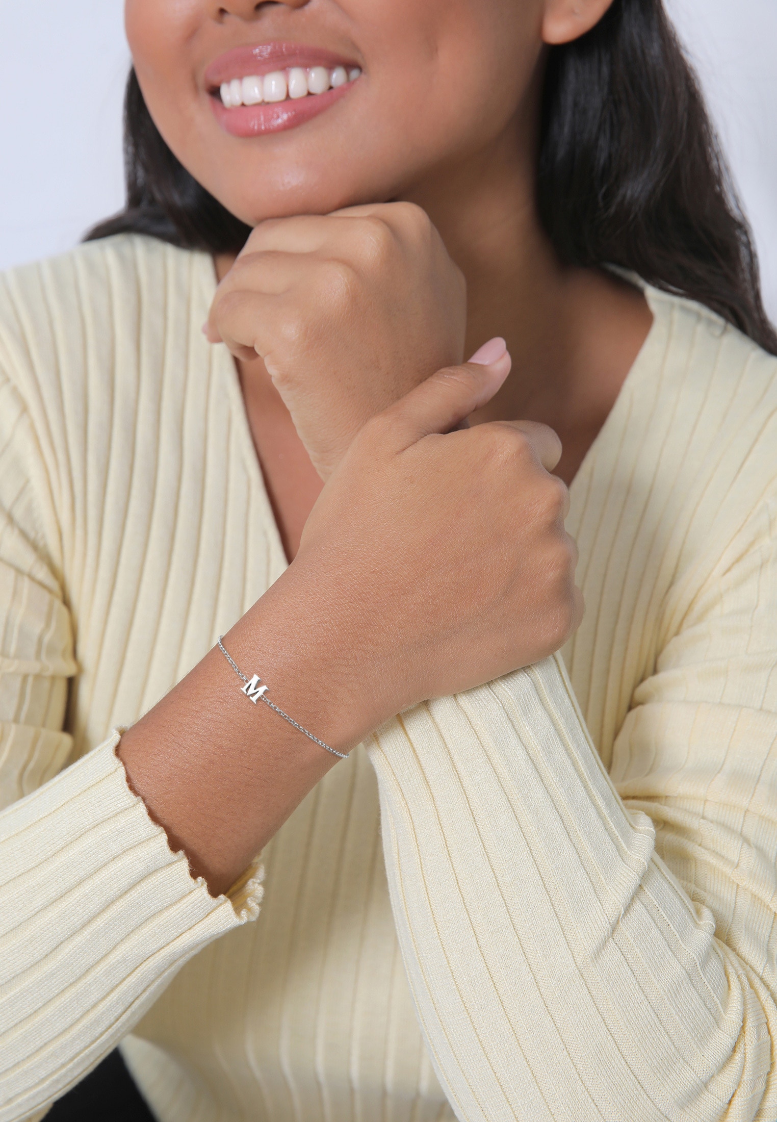 Elli Armkette »Armband Buchstaben Initialen Anhänger M 925 Silber«