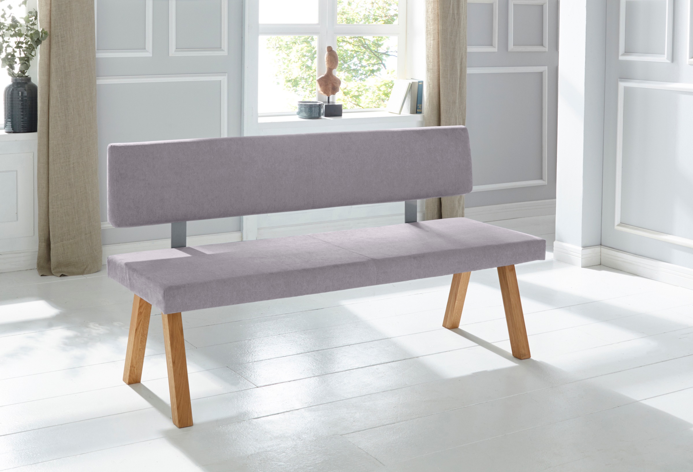 OTTO home, Bank »Mobilar Rio« mit Rückenlehne und aus Massivholz, grau, Polyester,