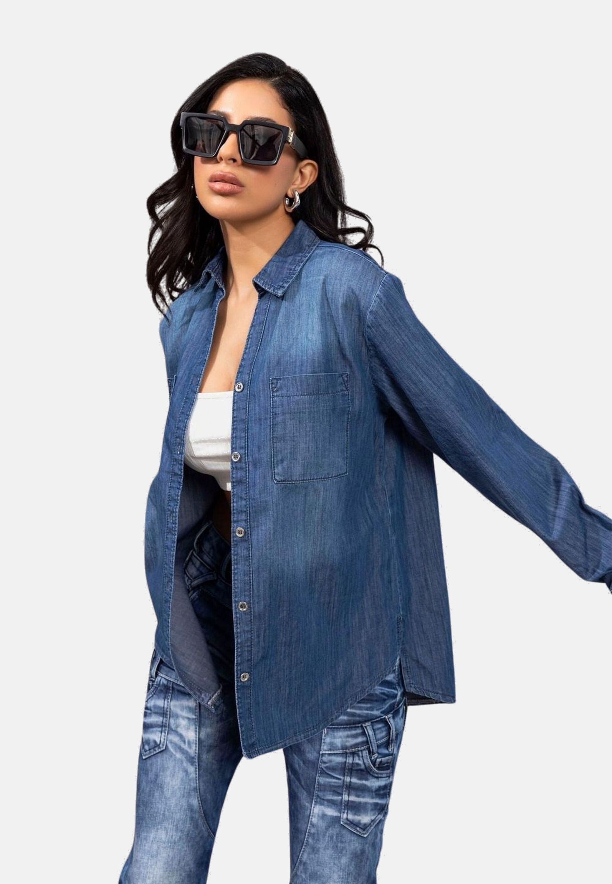 Cipo & Baxx Jeansbluse »Cipo & Baxx Jeansbluse« mit Brusttaschen, WH134