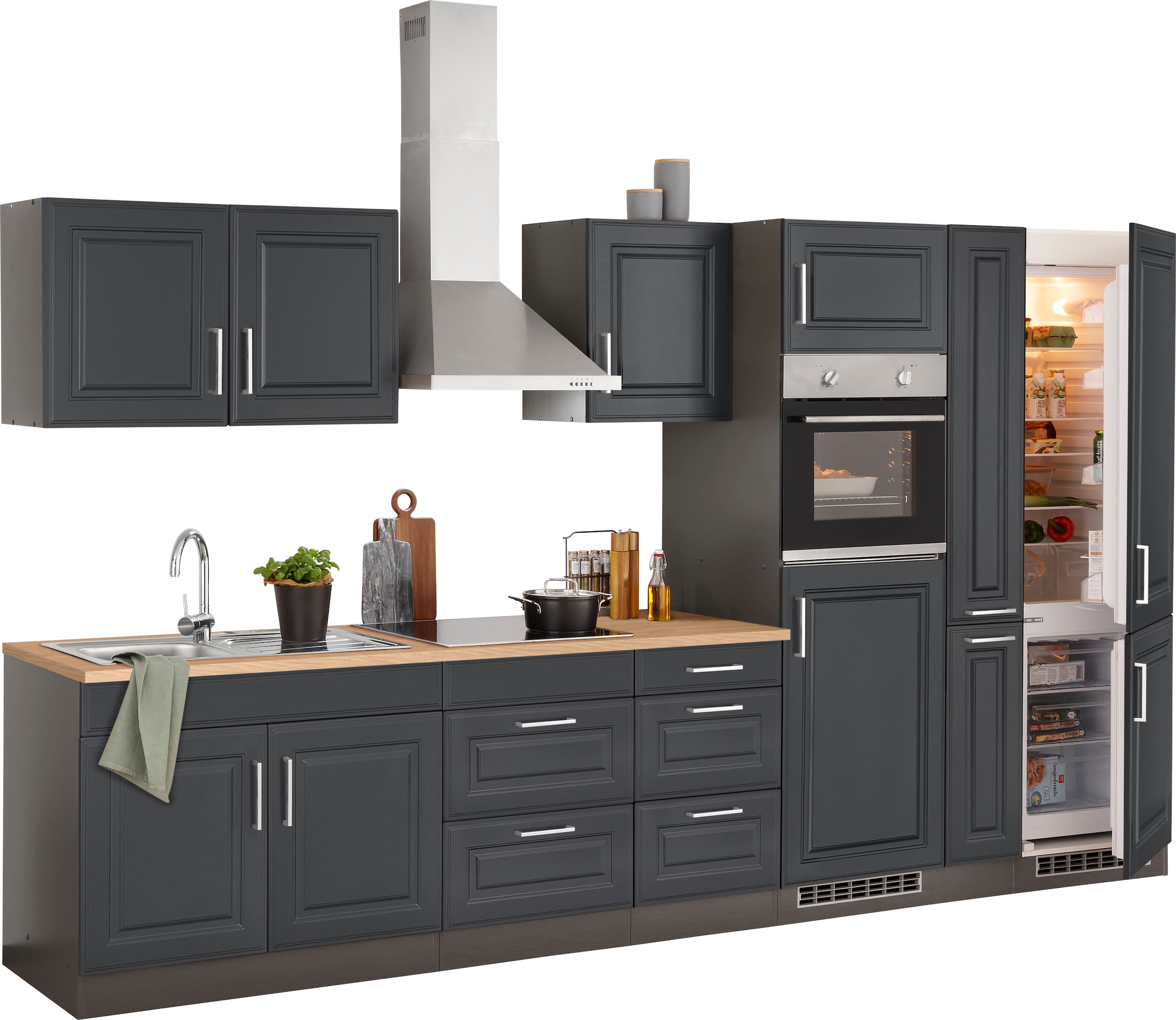 KOCHSTATION Küchenzeile »KS-Stockholm« Breite 360 cm, mit hochwertigen MDF Fronten im Landhaus-Stil