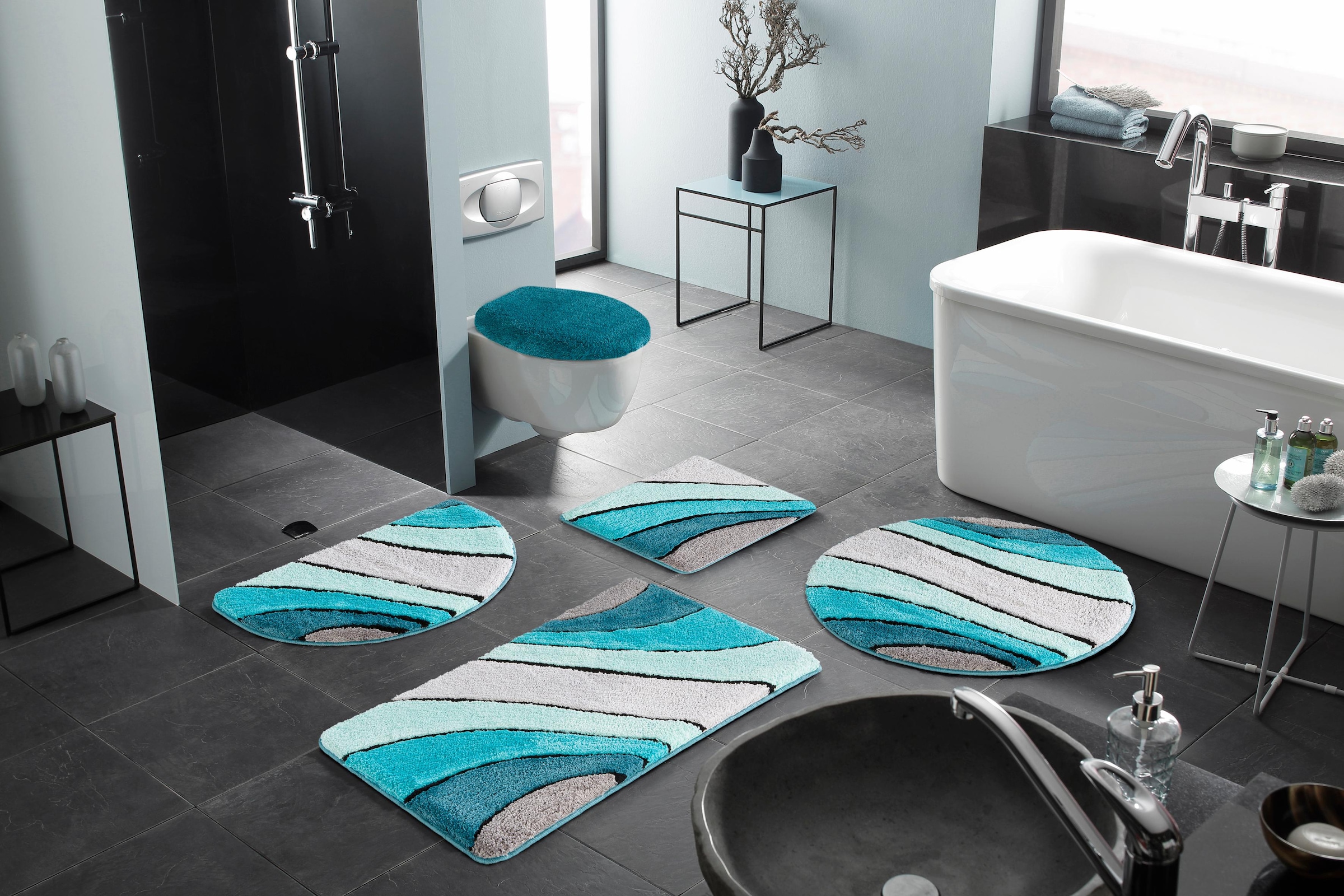 my home Badematte »Josie, Badvorleger, Badezimmer Teppich«, rutschhemmend beschichtet, fußbodenheizungsgeeignet-schnell trocknend-strapazierfähig, Badteppich, Badematten, rechteckig, rund & als 3-tlg. Set erhältlich