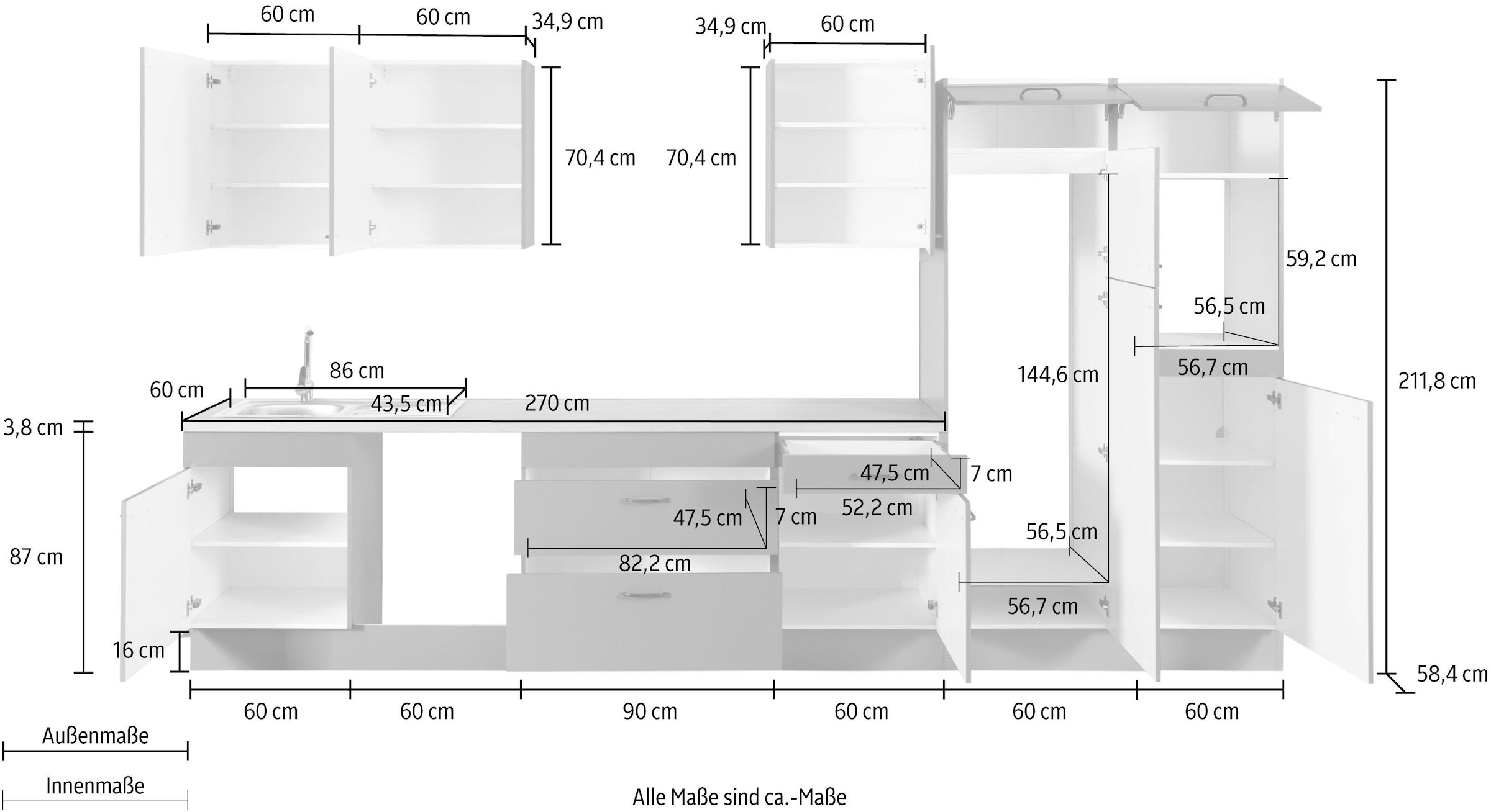 Vollauszügen, Premium-Küche, »Elga«, bequem cm OPTIFIT Küchenzeile Soft-Close-Funktion, 390 Breite großen bestellen