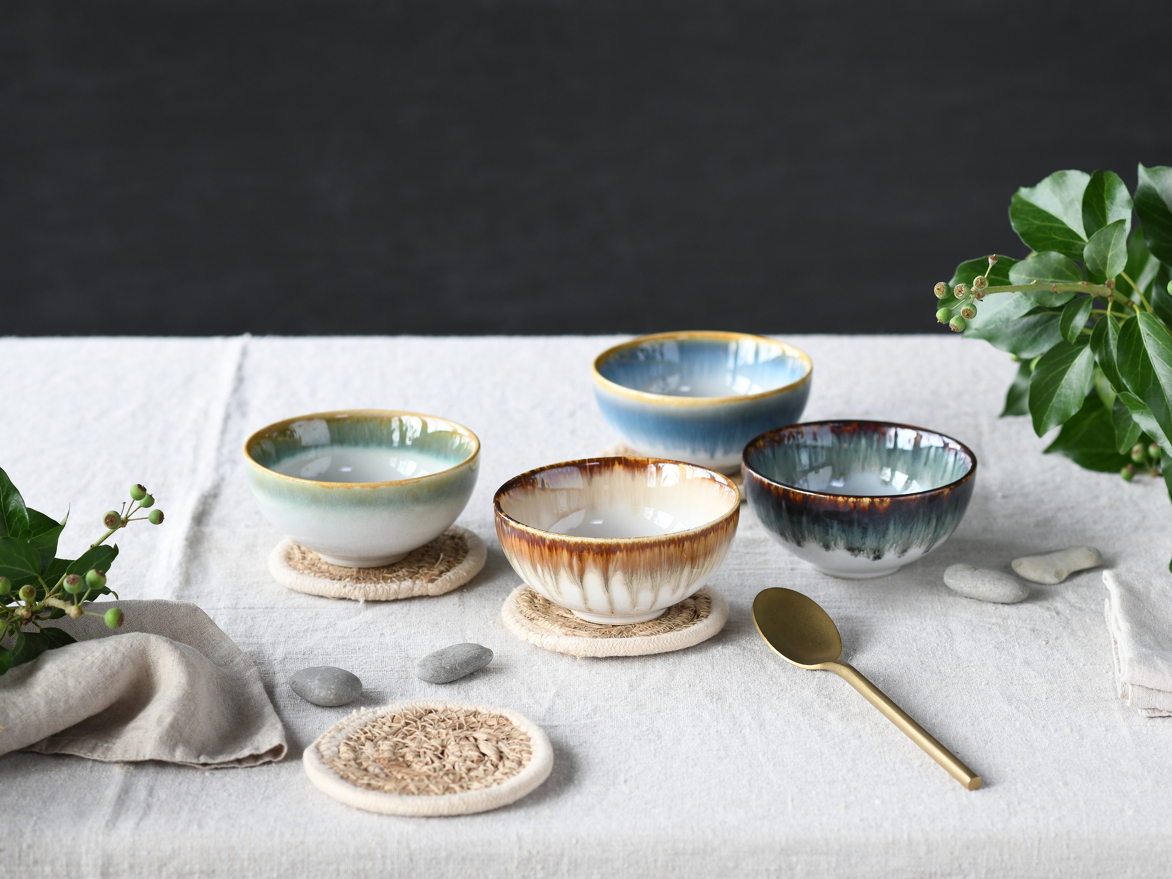 CreaTable Dipschale »Cascade, Schale 4-tlg« 4 Stk. aus Steinzeug Rekativglasur, Healthy Food