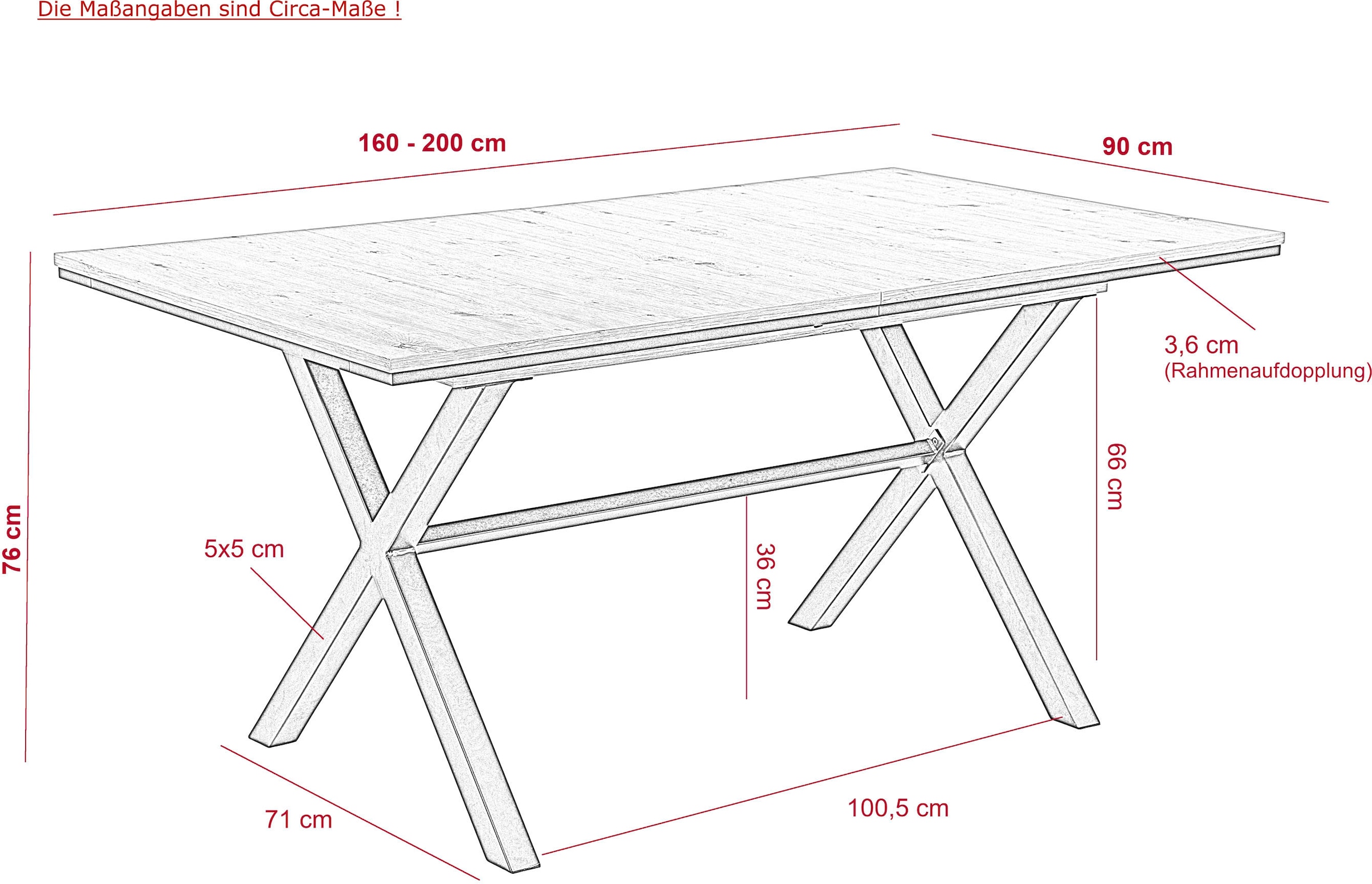 HELA Essgruppe »SAAR«, (6 tlg.), Tisch 160-200x90 cm, Einlegeplatte, X-Gestell, Stuhl 360° drehbar